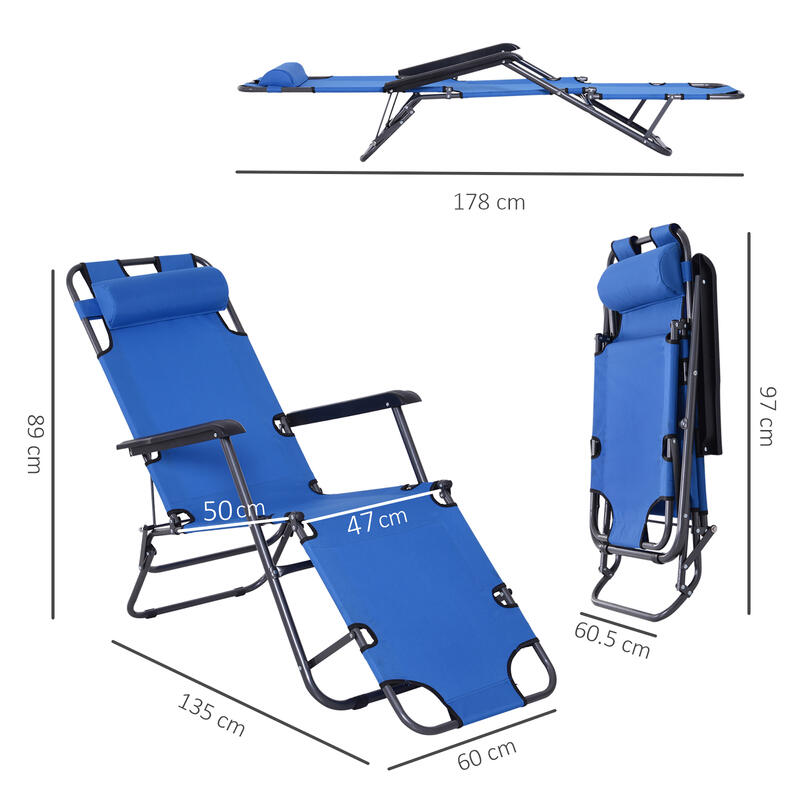 Outsunny Lettino Sdraio Pieghevole da Giardino Piscina con Braccioli Blu