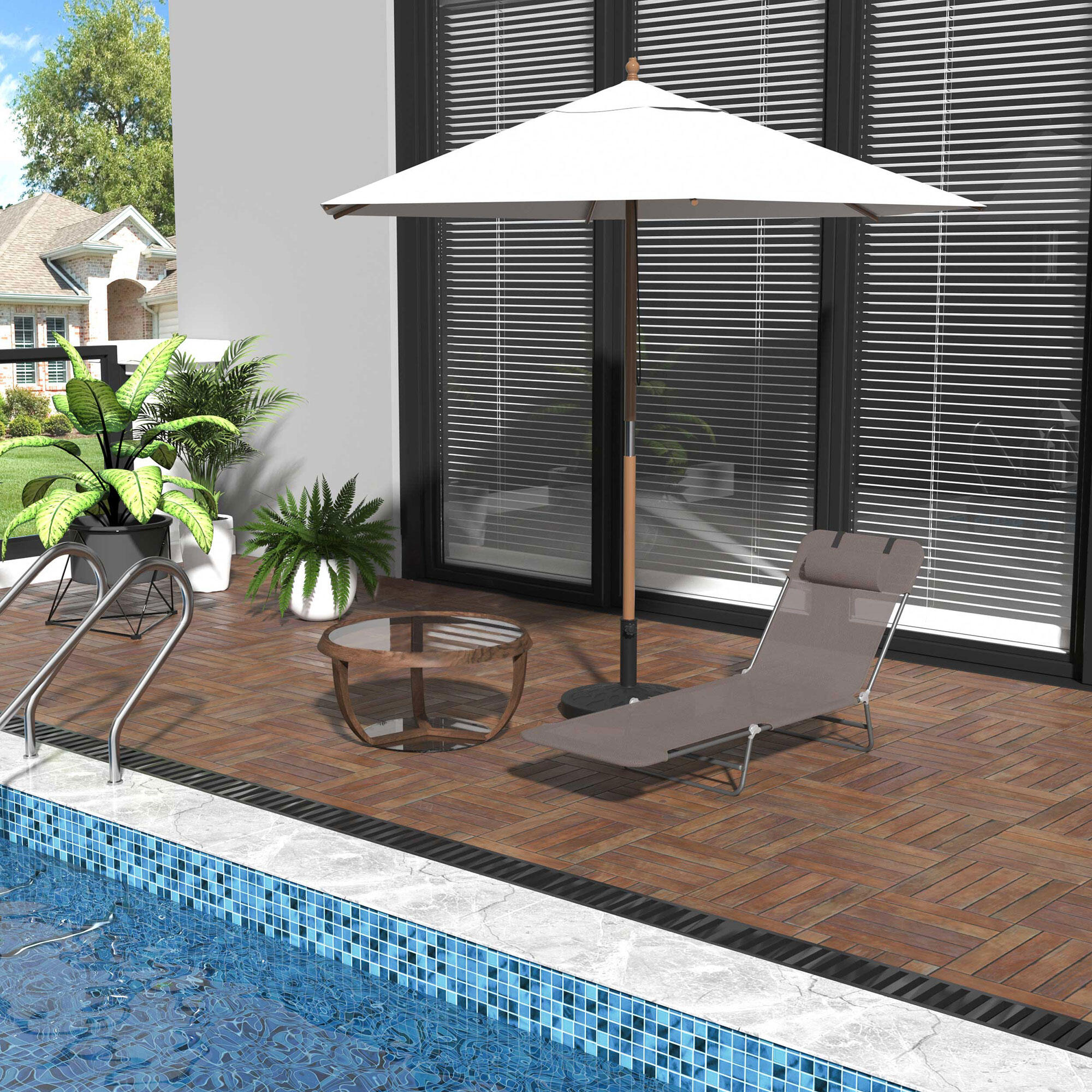 Outsunny Lettino Prendisole Pieghevole, 182x56x24.5 cm, Marrone e Argento 2/8