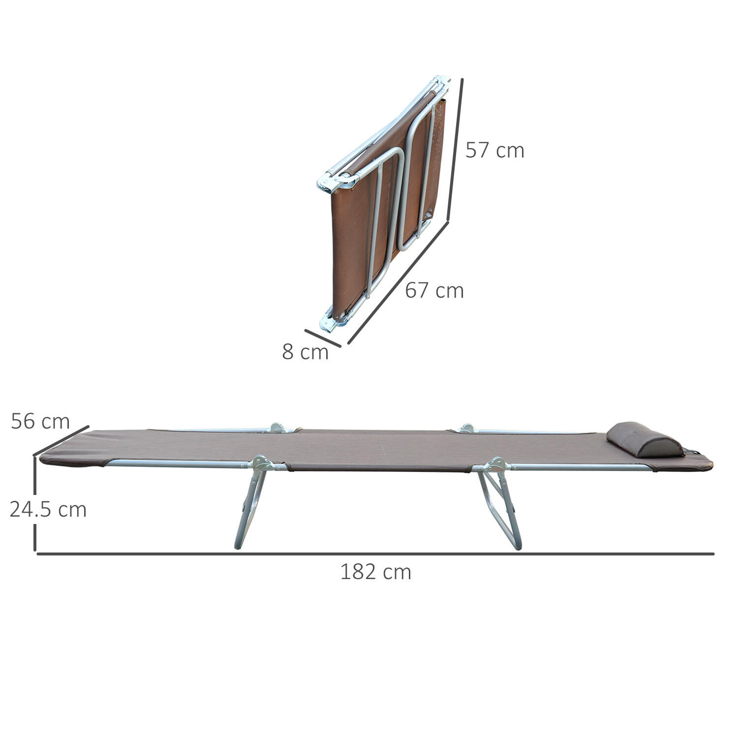 Outsunny Lettino Prendisole Pieghevole, 182x56x24.5 cm, Marrone e Argento 3/8