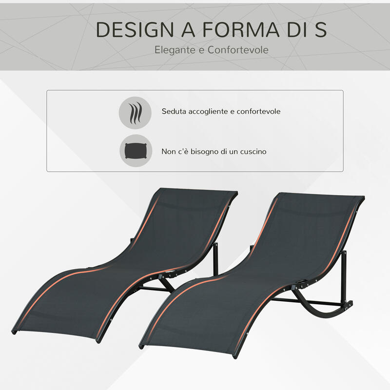Outsunny Set de 2 Șezlonguri de Grădină Pliabile din Aluminiu Și Texteline