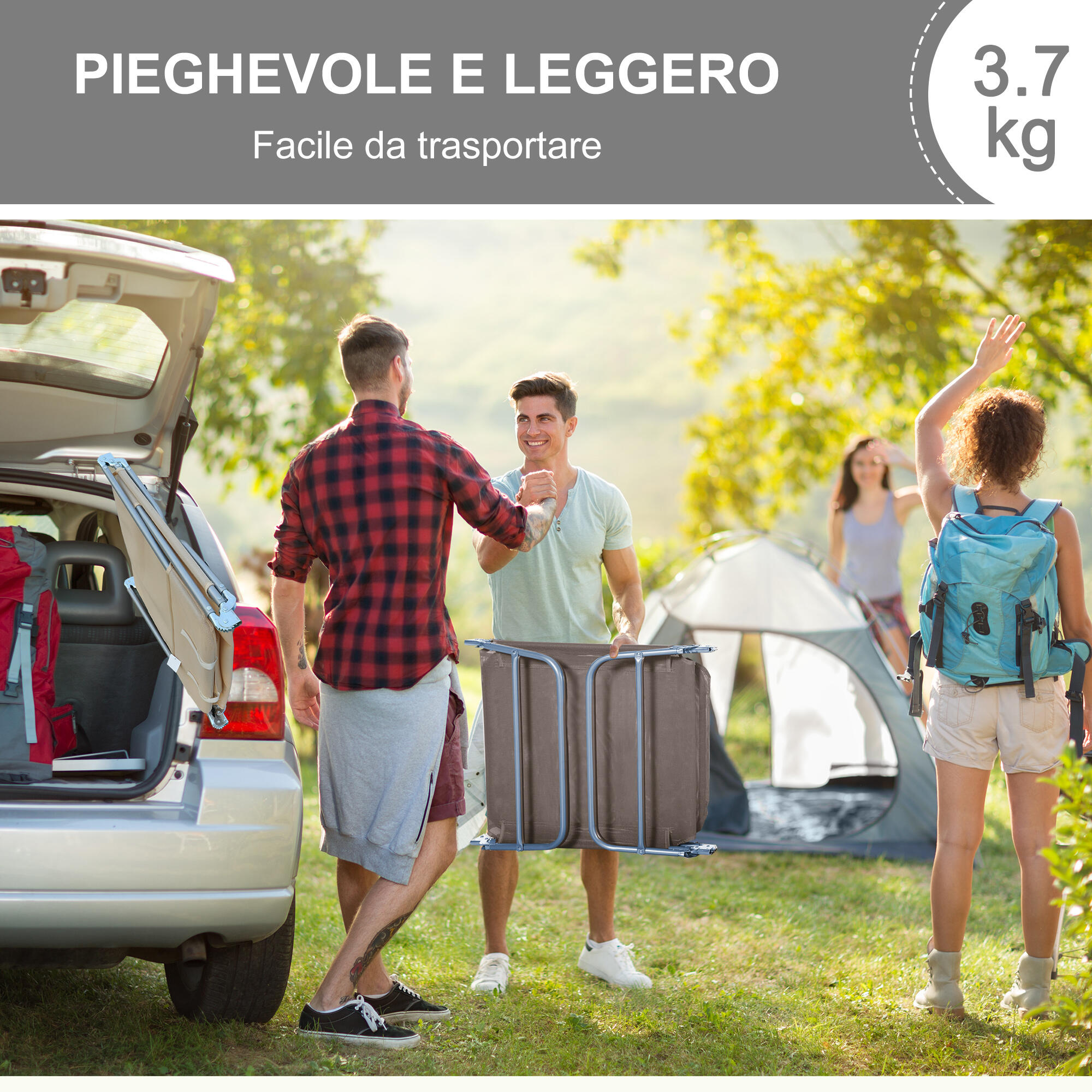 Outsunny Lettino Prendisole Pieghevole, 182x56x24.5 cm, Marrone e Argento 6/8