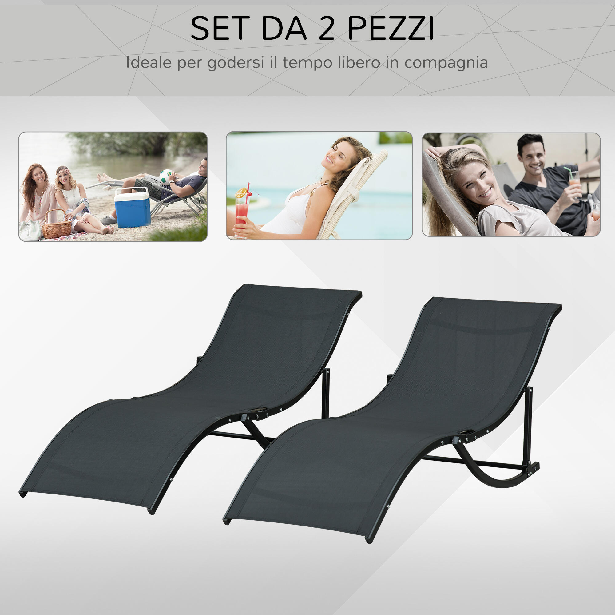 Outsunny Set 2 Sdraio da Giardino Pieghevoli in Alluminio e Texteline 5/7