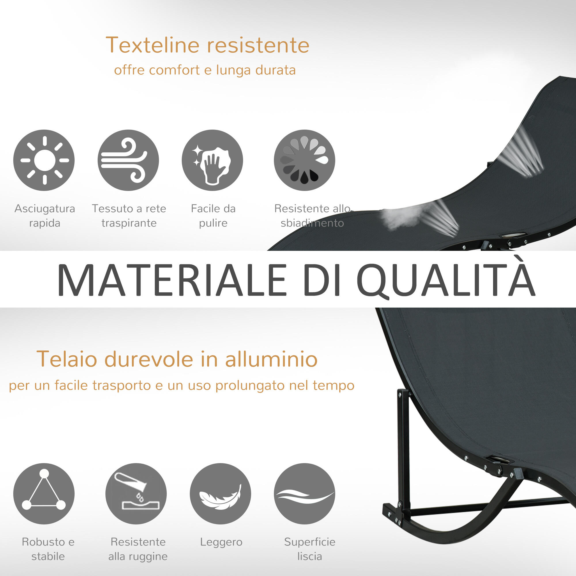 Outsunny Set 2 Sdraio da Giardino Pieghevoli in Alluminio e Texteline 7/7