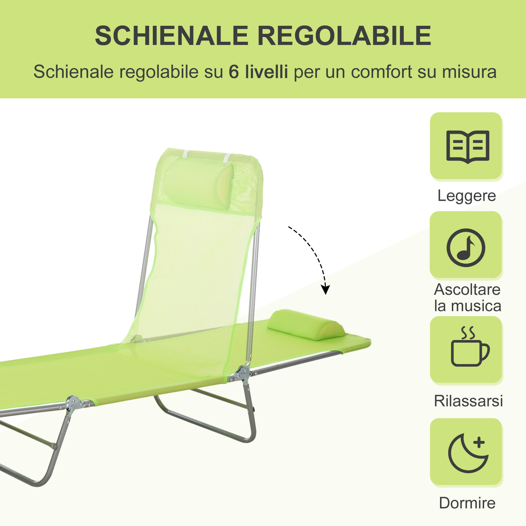 Outsunny Lettino Prendisole Pieghevole con Schienale Reclinabile e Cuscino 5/8