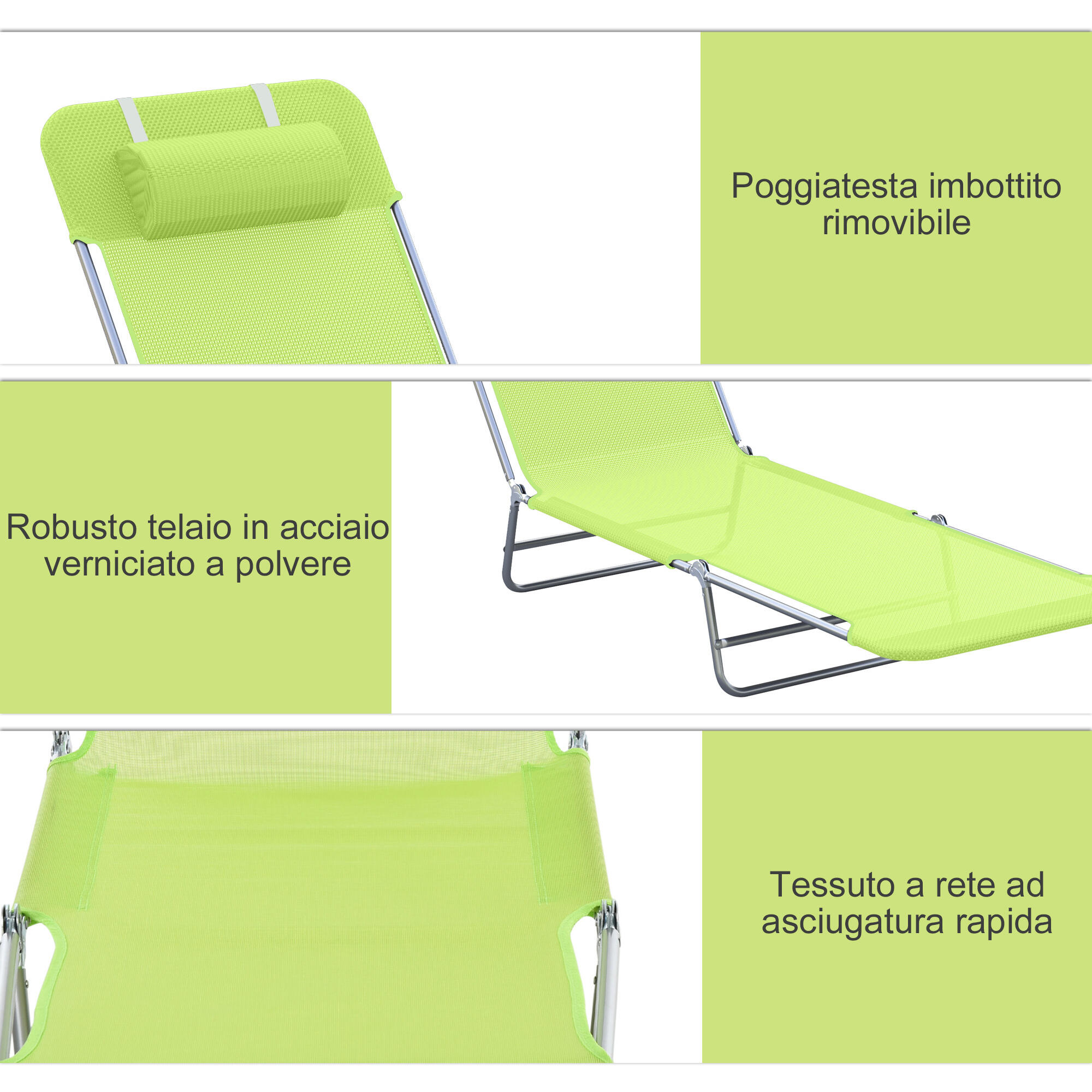 Outsunny Lettino Prendisole Pieghevole con Schienale Reclinabile e Cuscino 6/8