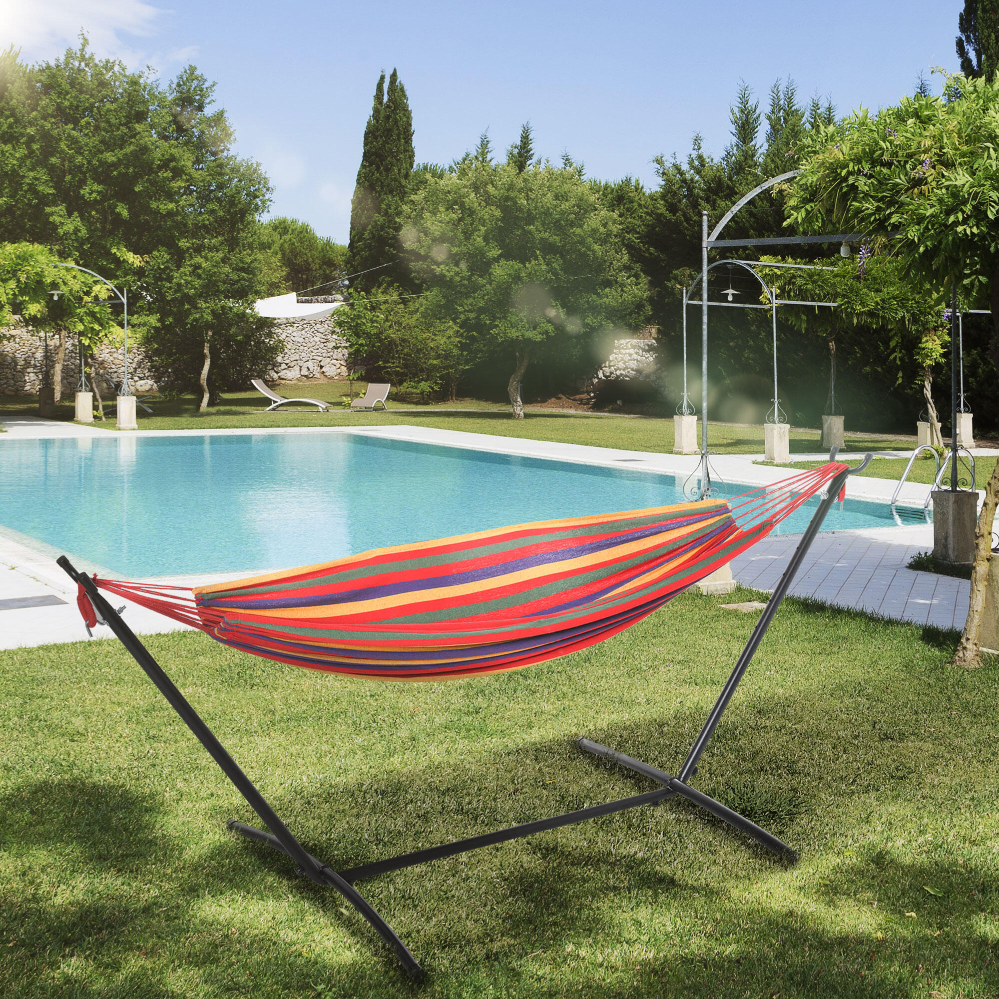 Outsunny Amaca con Struttura in Acciaio e Cotone Multicolor, Custodia Inclusa 2/7