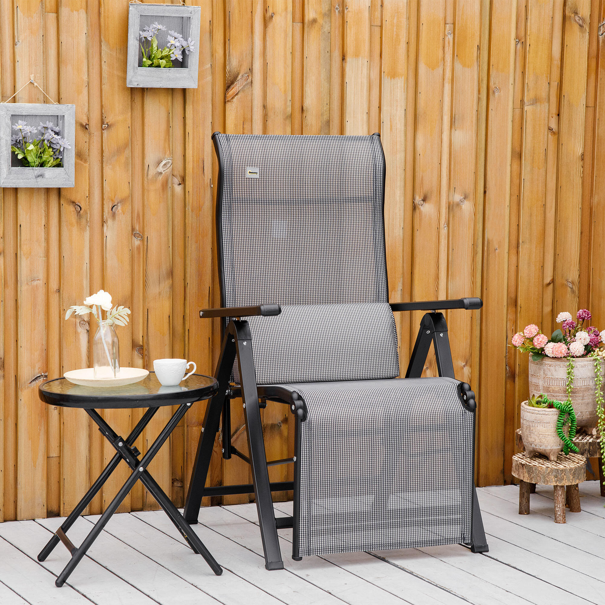 Tumbona Plegable Outsunny 70x65x111 cm Gris 2/6
