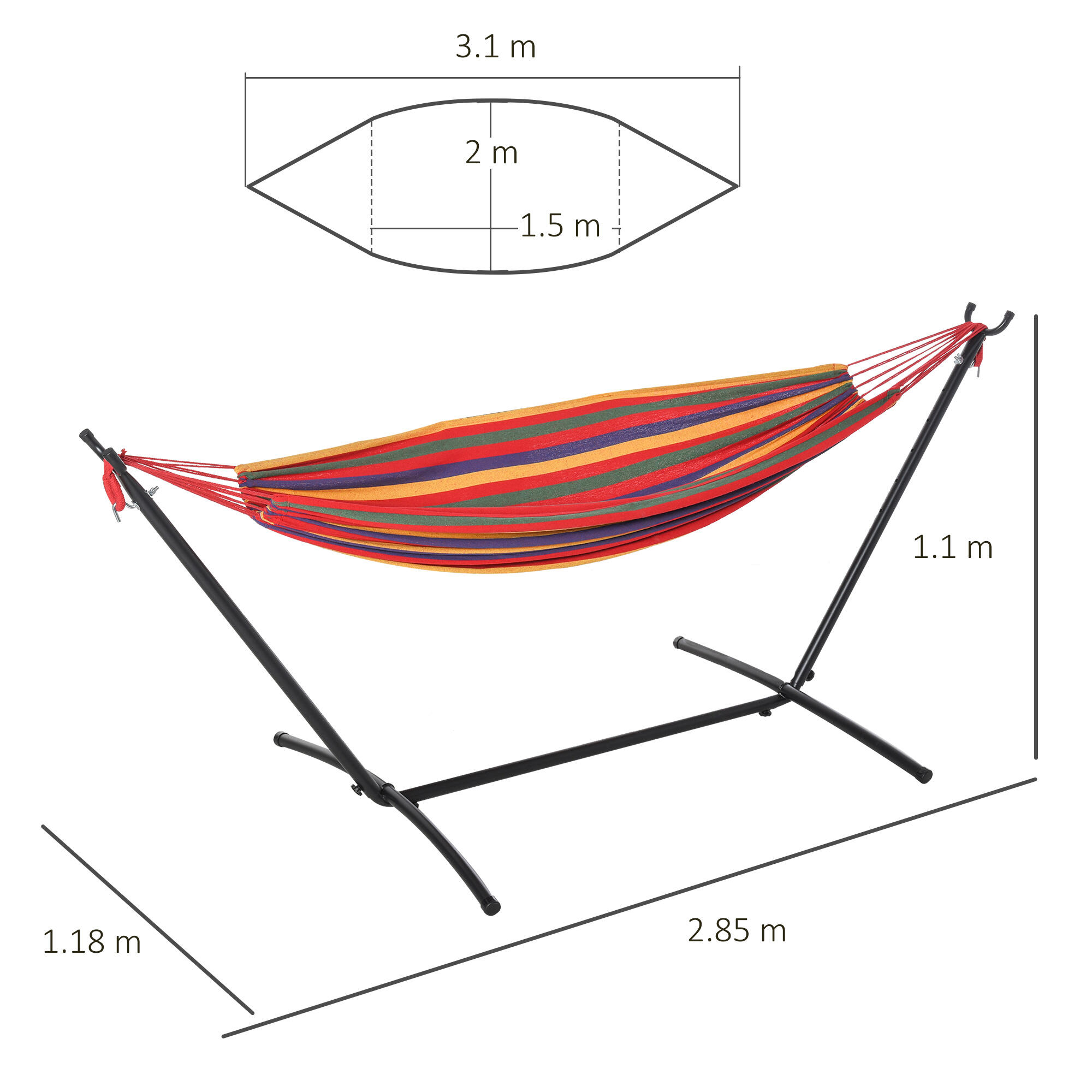 Outsunny Amaca con Struttura in Acciaio e Cotone Multicolor, Custodia Inclusa 3/7