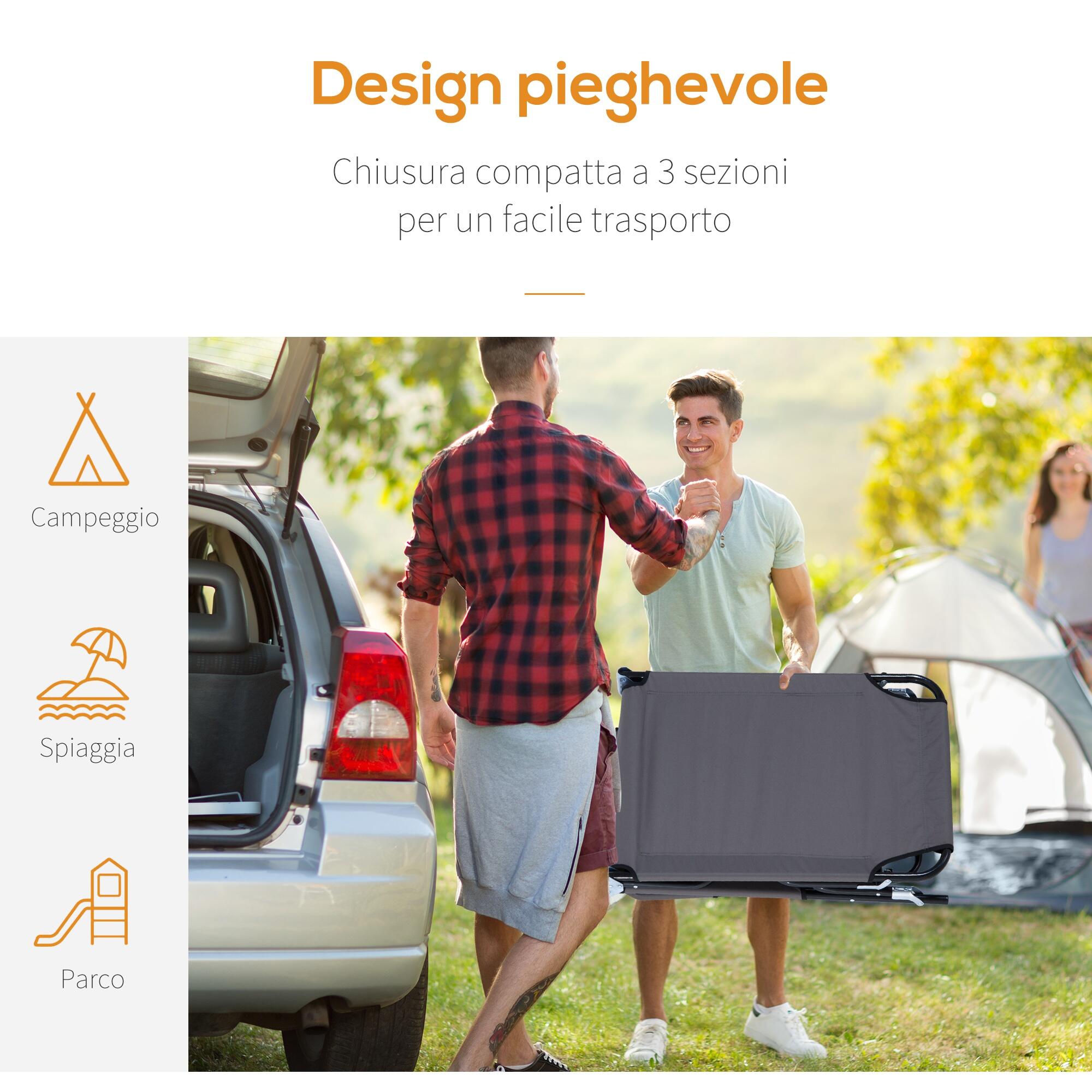 Outsunny Sedia Sdraio Pieghevole con Foro per il Viso e Cuscini, Grigio 6/7