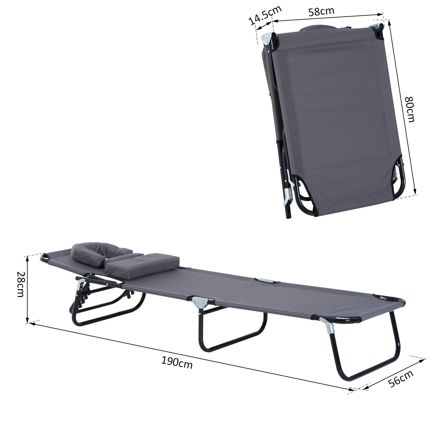 Outsunny Sedia Sdraio Pieghevole con Foro per il Viso e Cuscini, Grigio 3/7