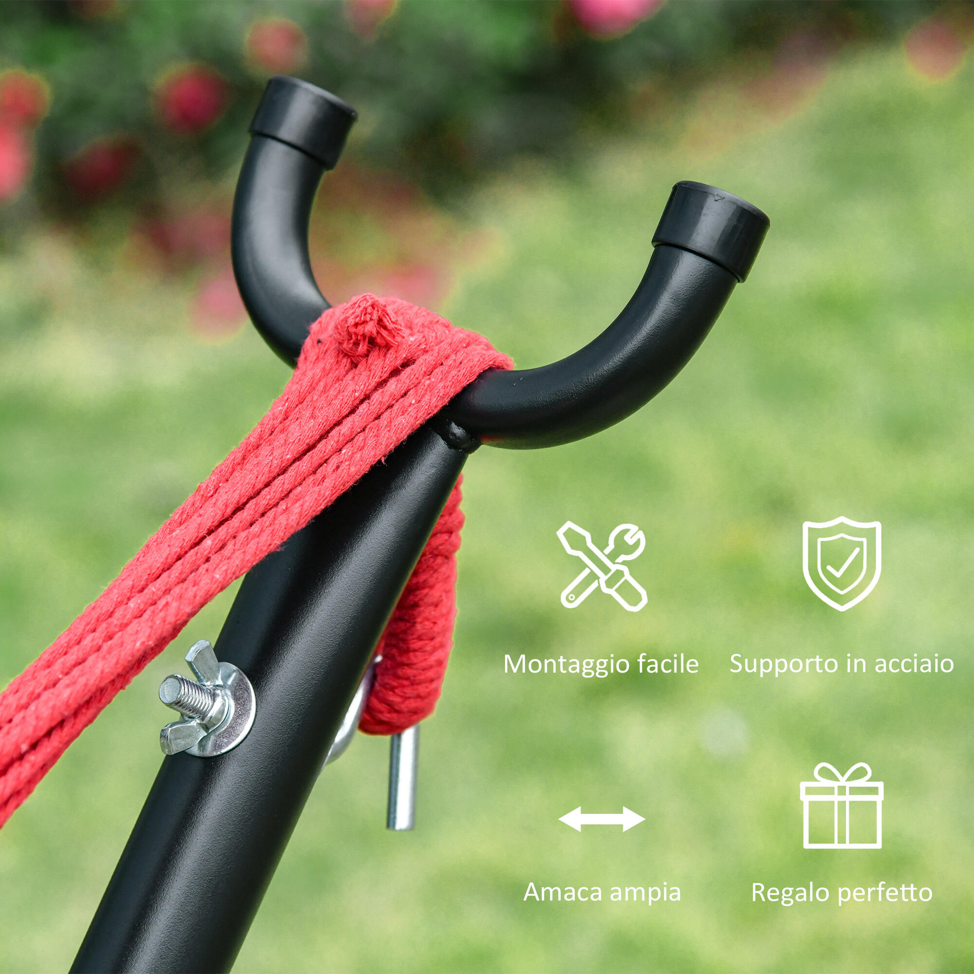 Outsunny Amaca con Struttura in Acciaio e Cotone Multicolor, Custodia Inclusa 7/7