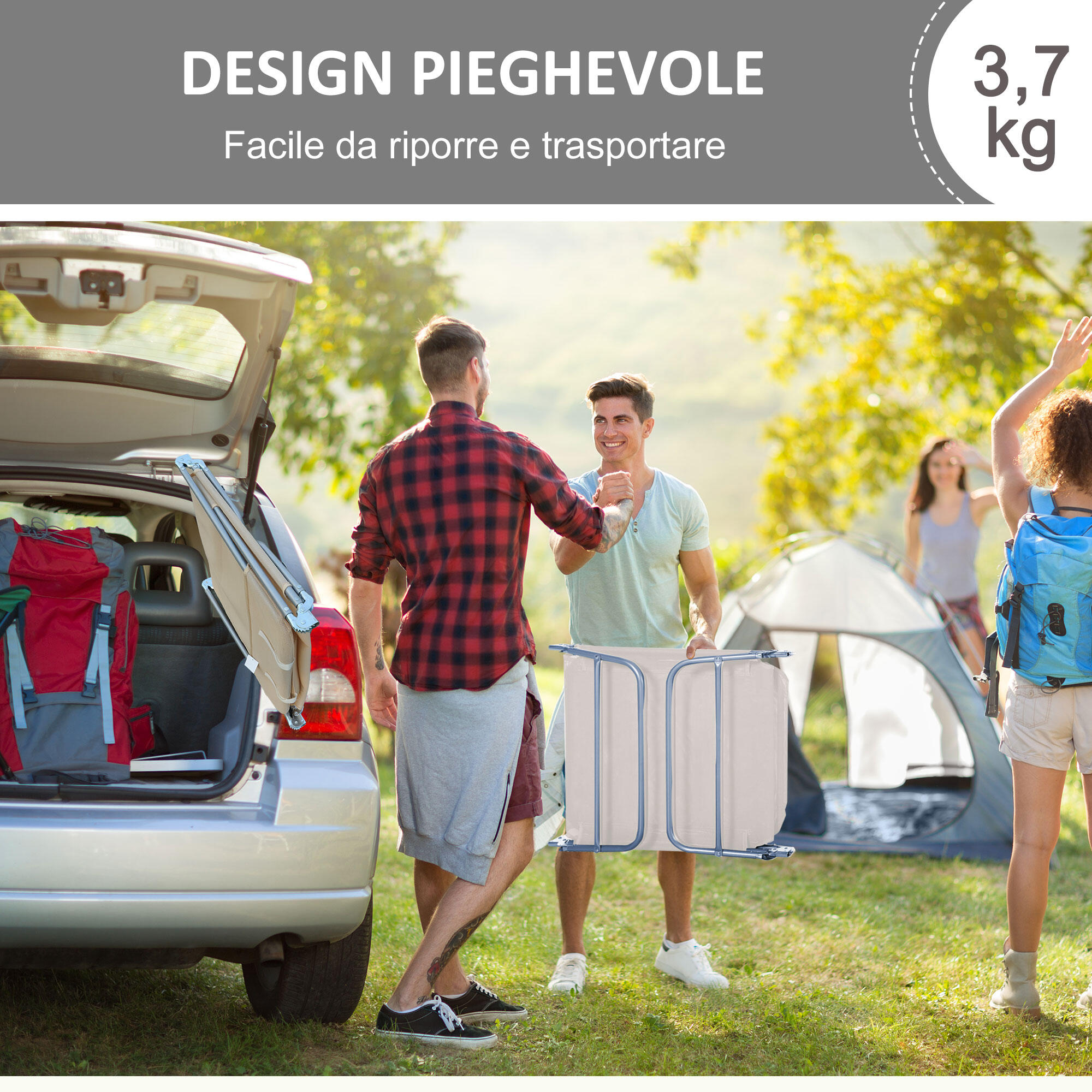 Outsunny Set 2 Sdraio Pieghevoli con Schienale Reclinabile a 4 Livelli Beige 5/7