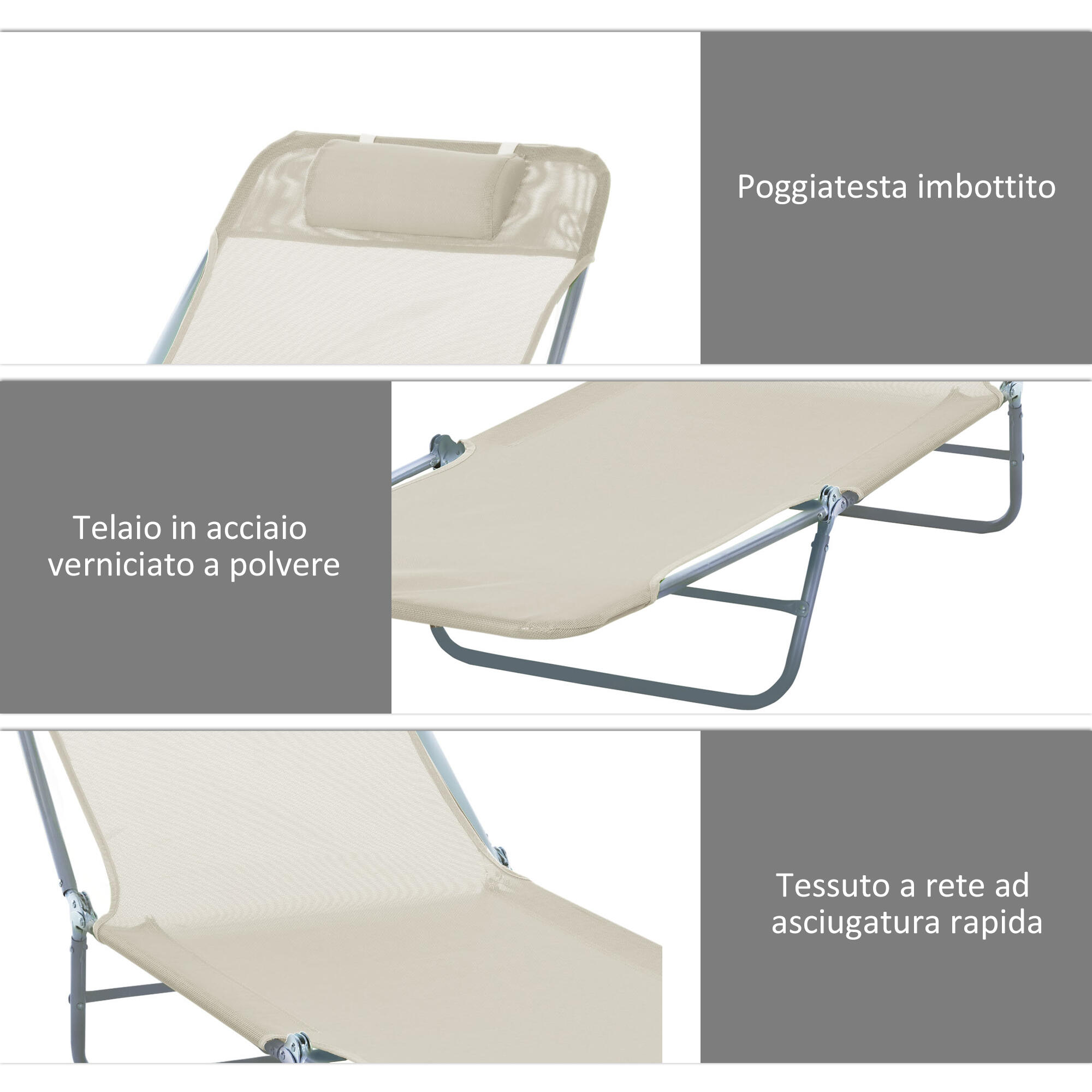 Outsunny Set 2 Sdraio Pieghevoli con Schienale Reclinabile a 4 Livelli Beige 6/7