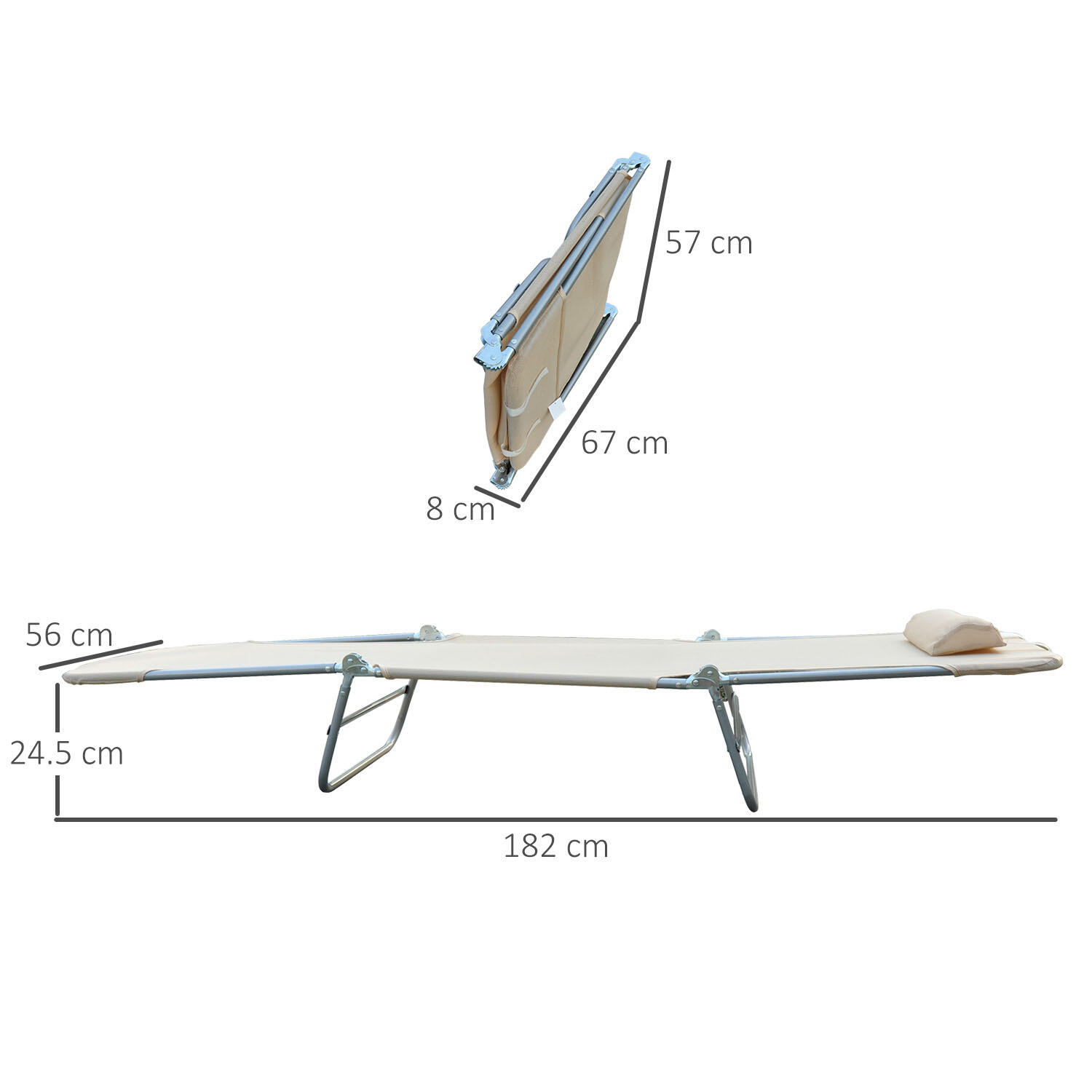 Outsunny Set 2 Sdraio Pieghevoli con Schienale Reclinabile a 4 Livelli Beige 3/7