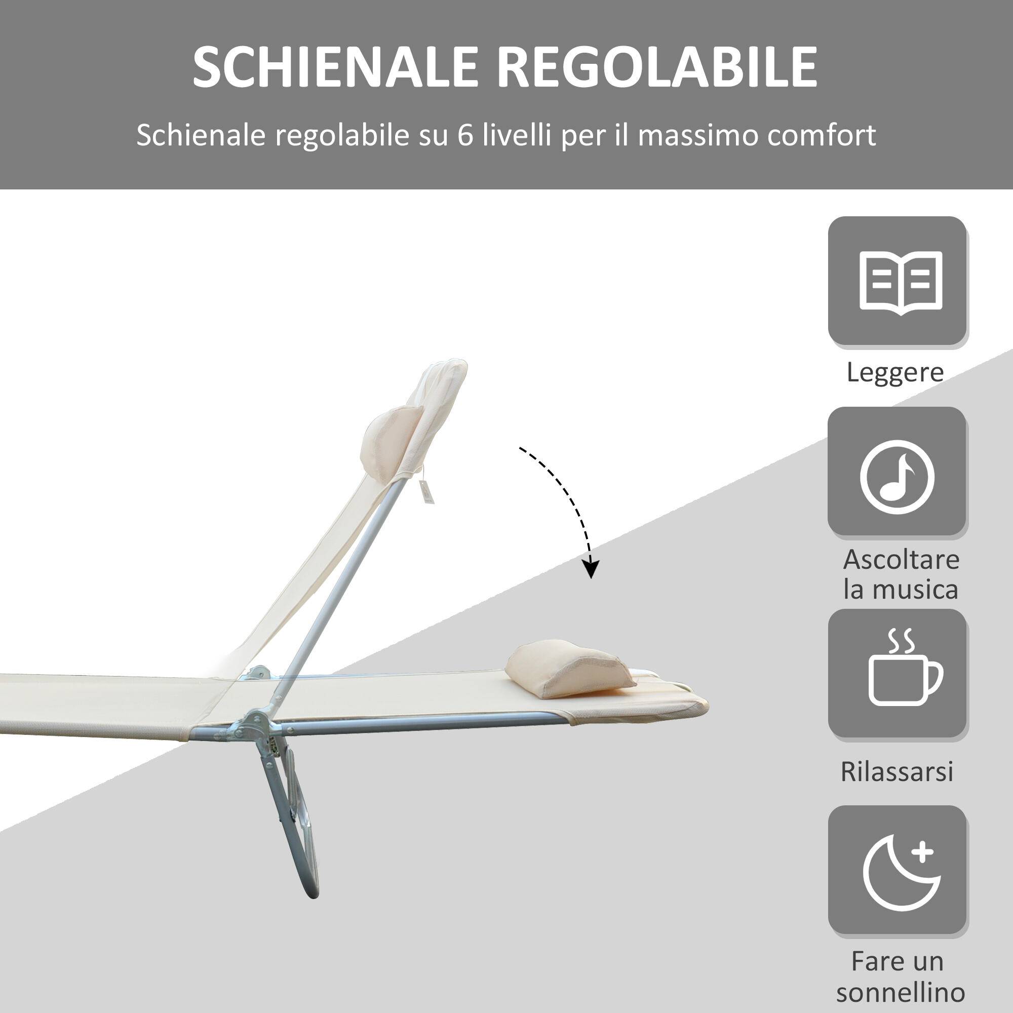 Outsunny Set 2 Sdraio Pieghevoli con Schienale Reclinabile a 4 Livelli Beige 4/7