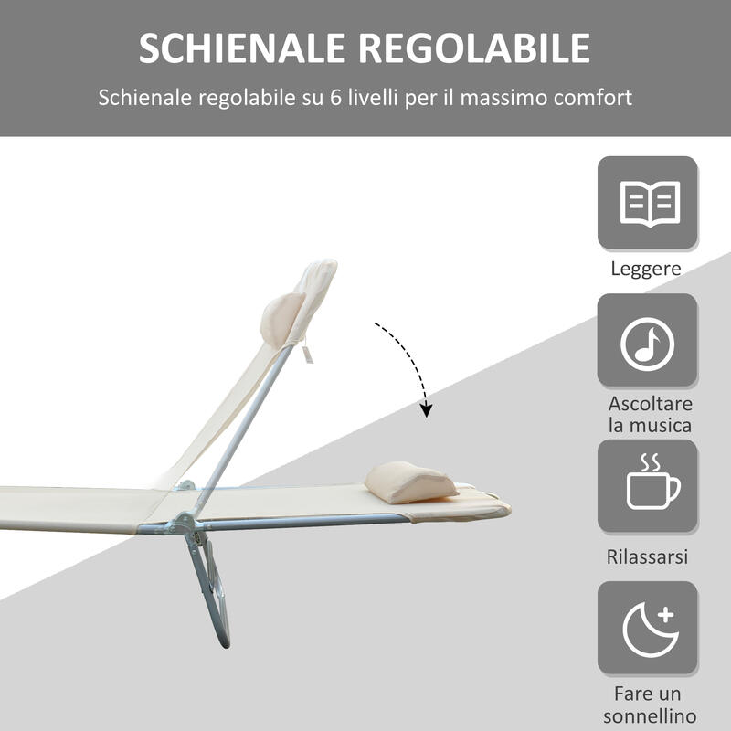 Set de 2 șezlonguri pliabile Outsunny cu spătar rabatabil pe 4 niveluri, bej