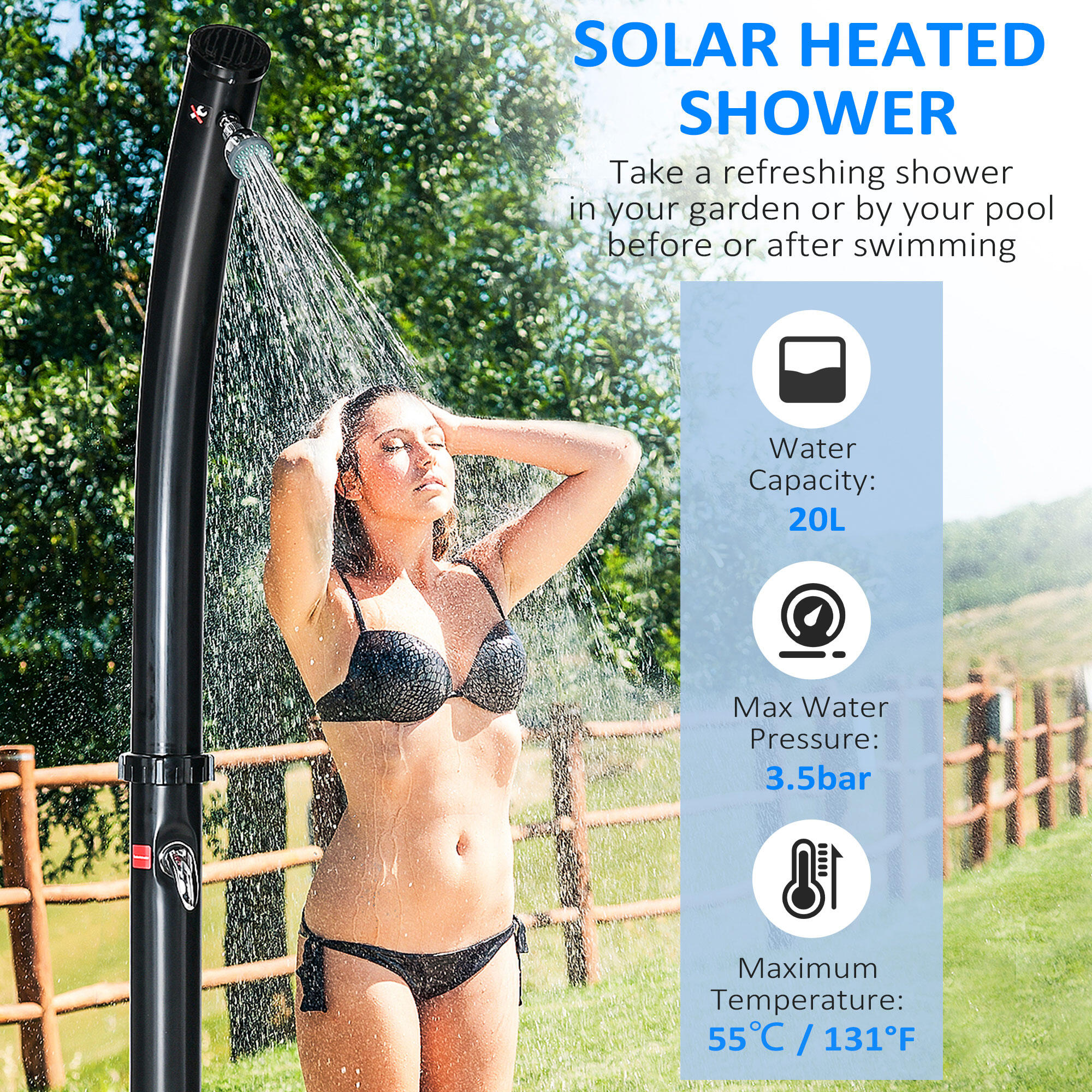 Outsunny Doccia Solare Riscaldata 60° Serbatoio 20 Litri con Miscelatore 4/7
