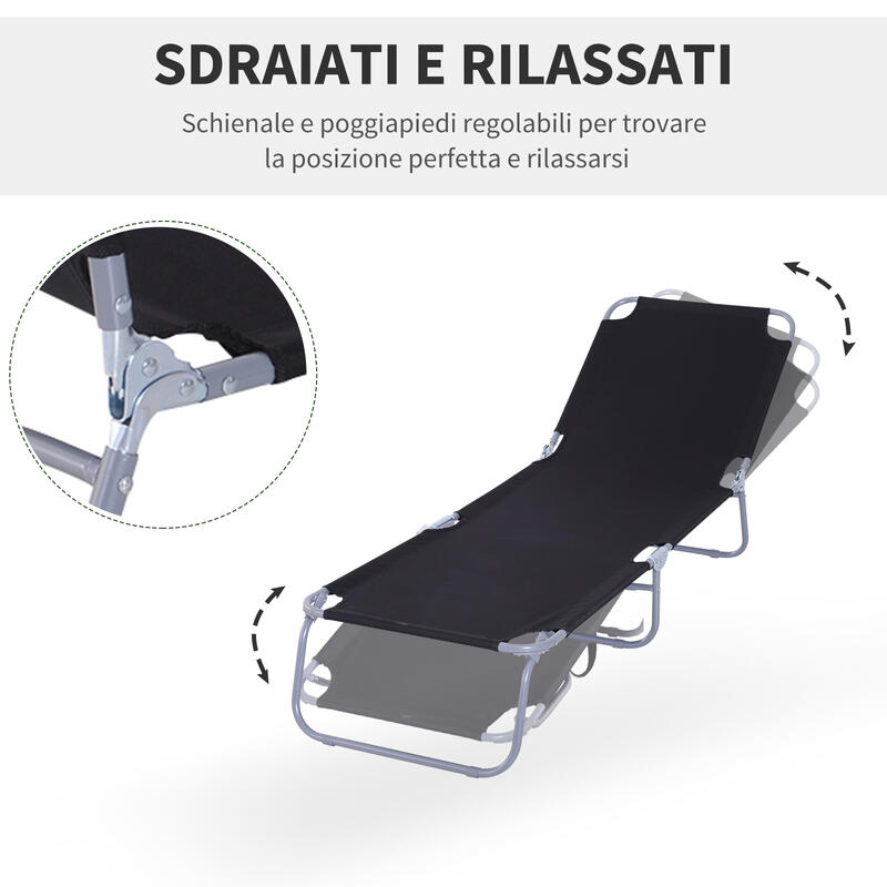 Outsunny Sezlong de Grădină Pliabil din Metal Și Țesătură Oxford Respirabilă