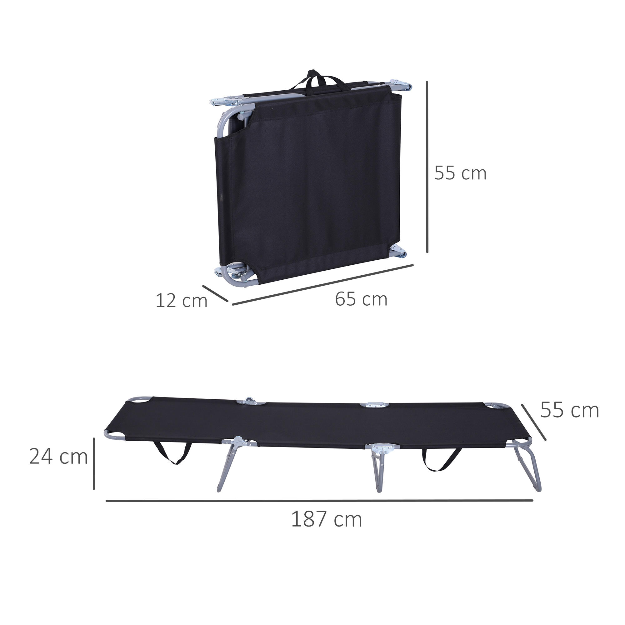 Tumbona Plegable Outsunny 187x55x24 cm Negro 3/5