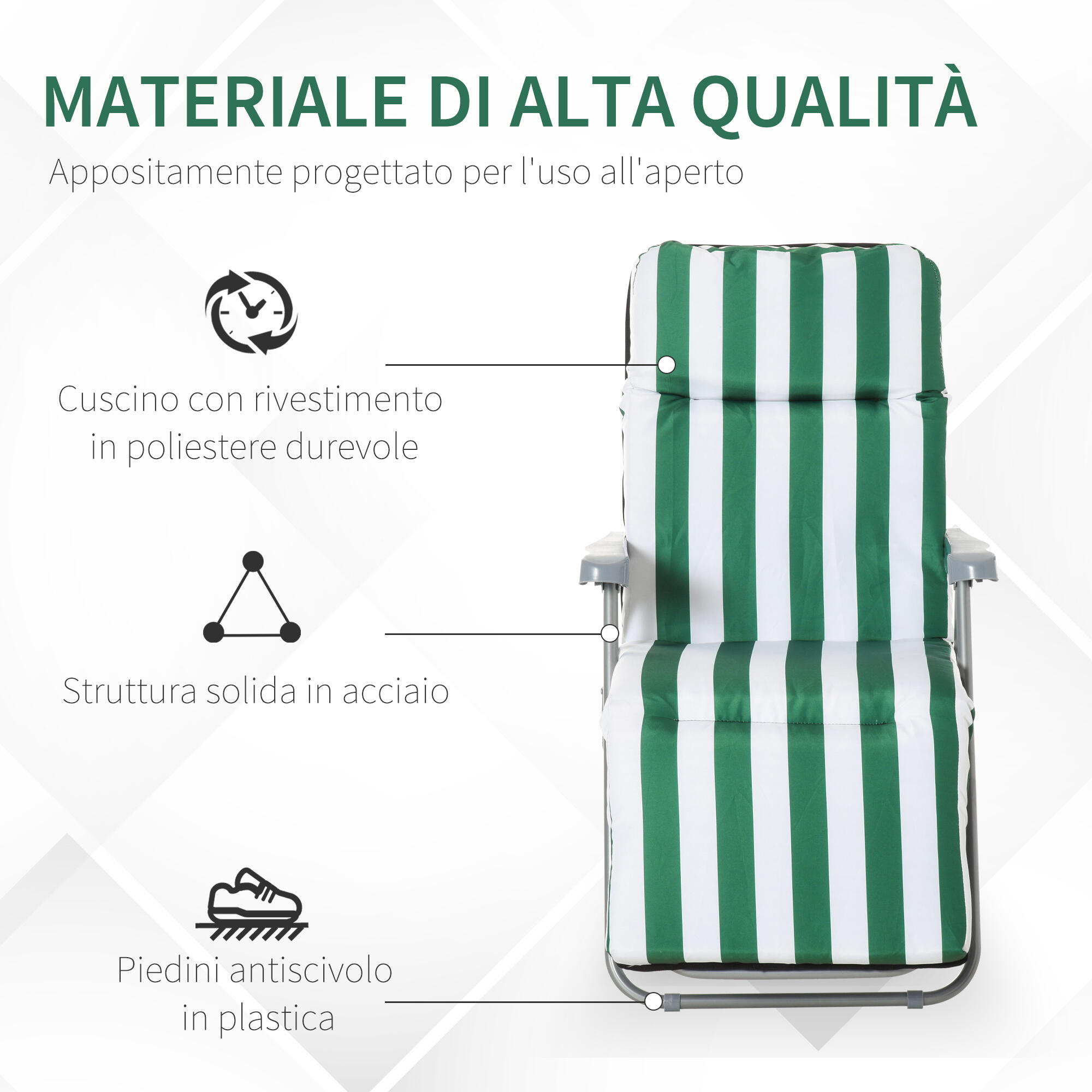 Outsunny Set 2 Sedie Sdraio da Giardino Pieghevoli Imbottite con Braccioli 4/8