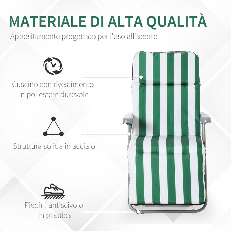 Outsunny Set de 2 Șezlonguri de Grădină Pliabile, Căptușite, cu Cotiere