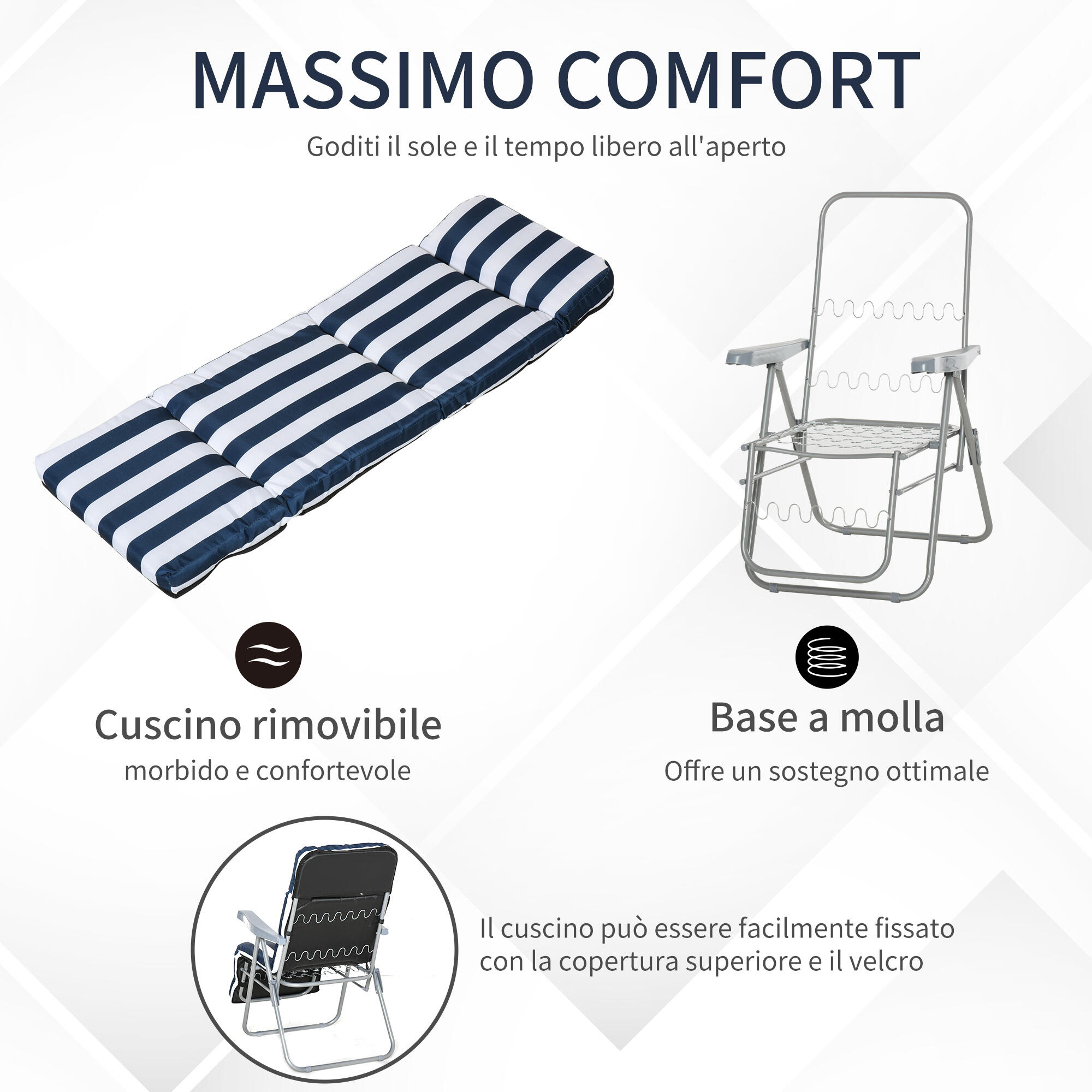 Outsunny Set 2 Sedie Sdraio da Giardino Pieghevoli Imbottite con Braccioli 6/8