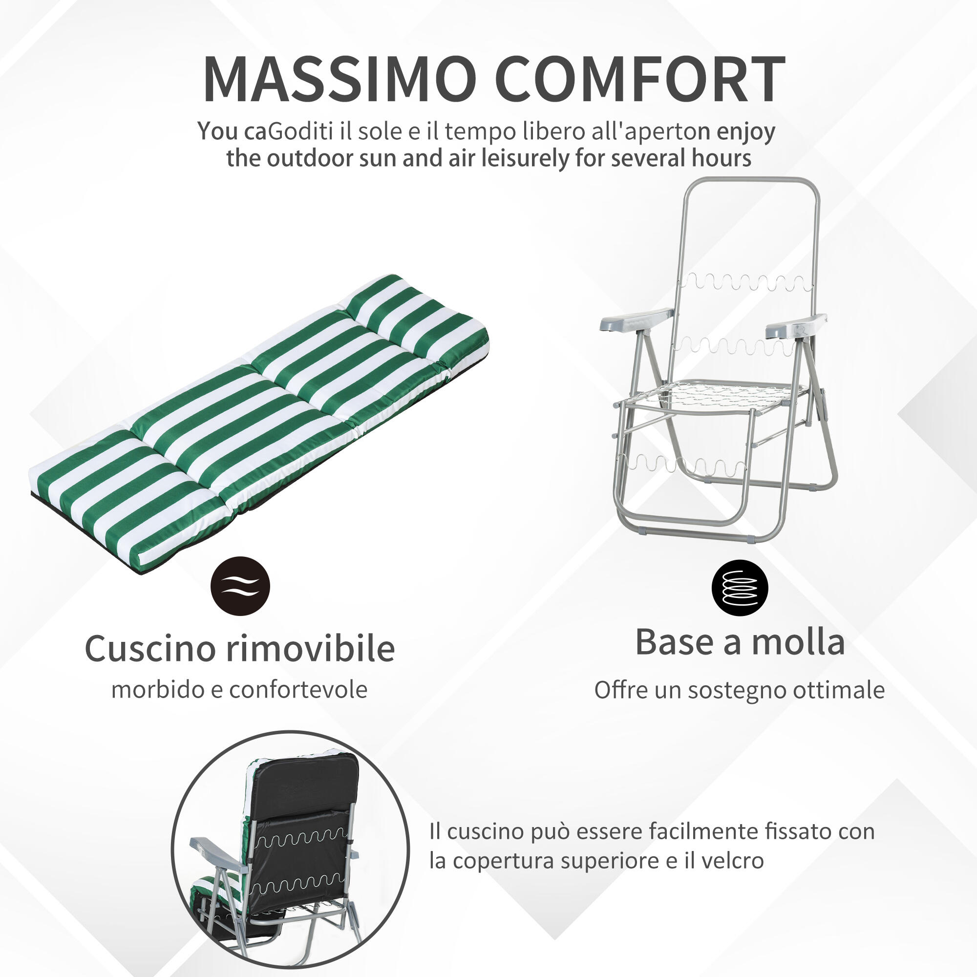 Outsunny Set 2 Sedie Sdraio da Giardino Pieghevoli Imbottite con Braccioli 6/8