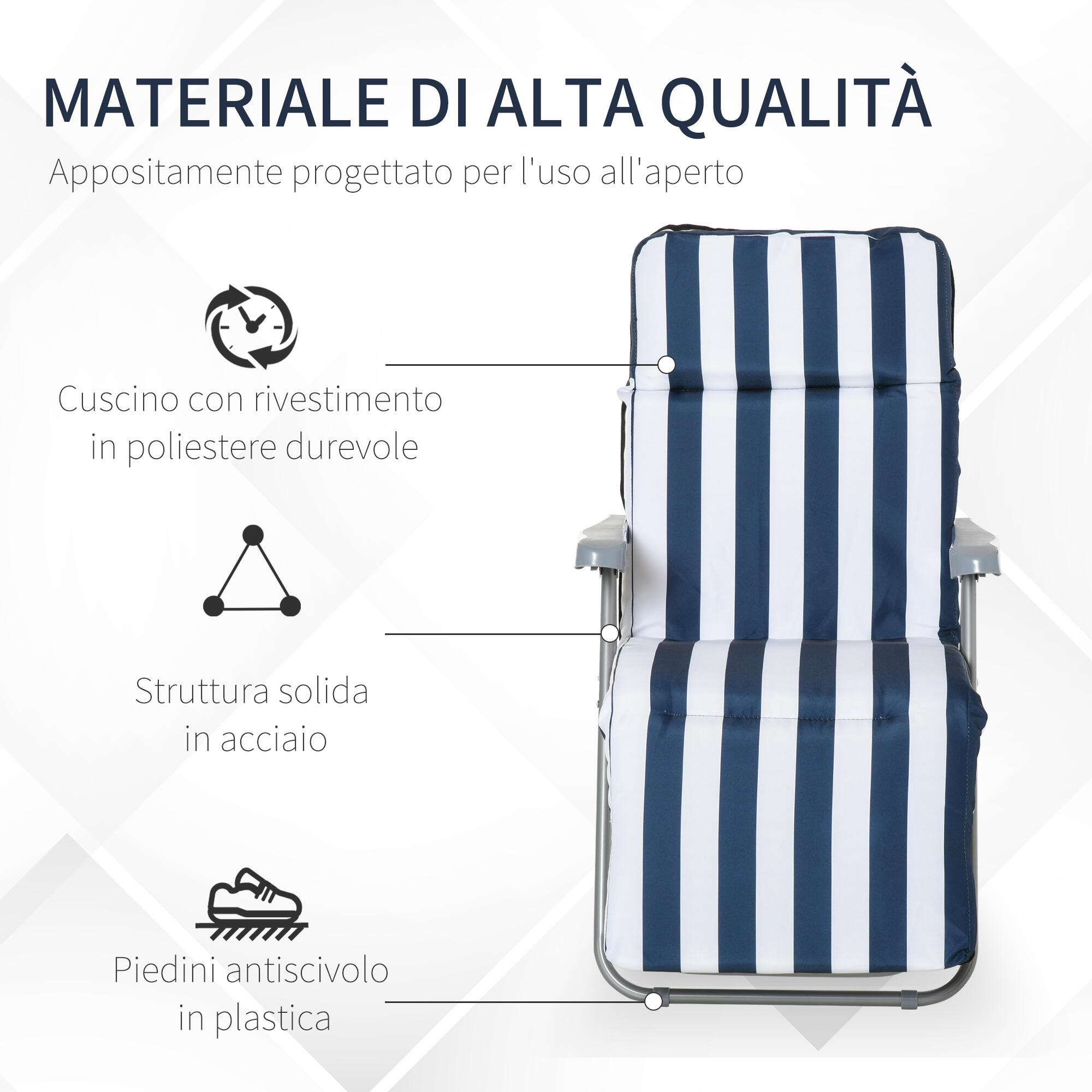 Outsunny Set 2 Sedie Sdraio da Giardino Pieghevoli Imbottite con Braccioli 7/8