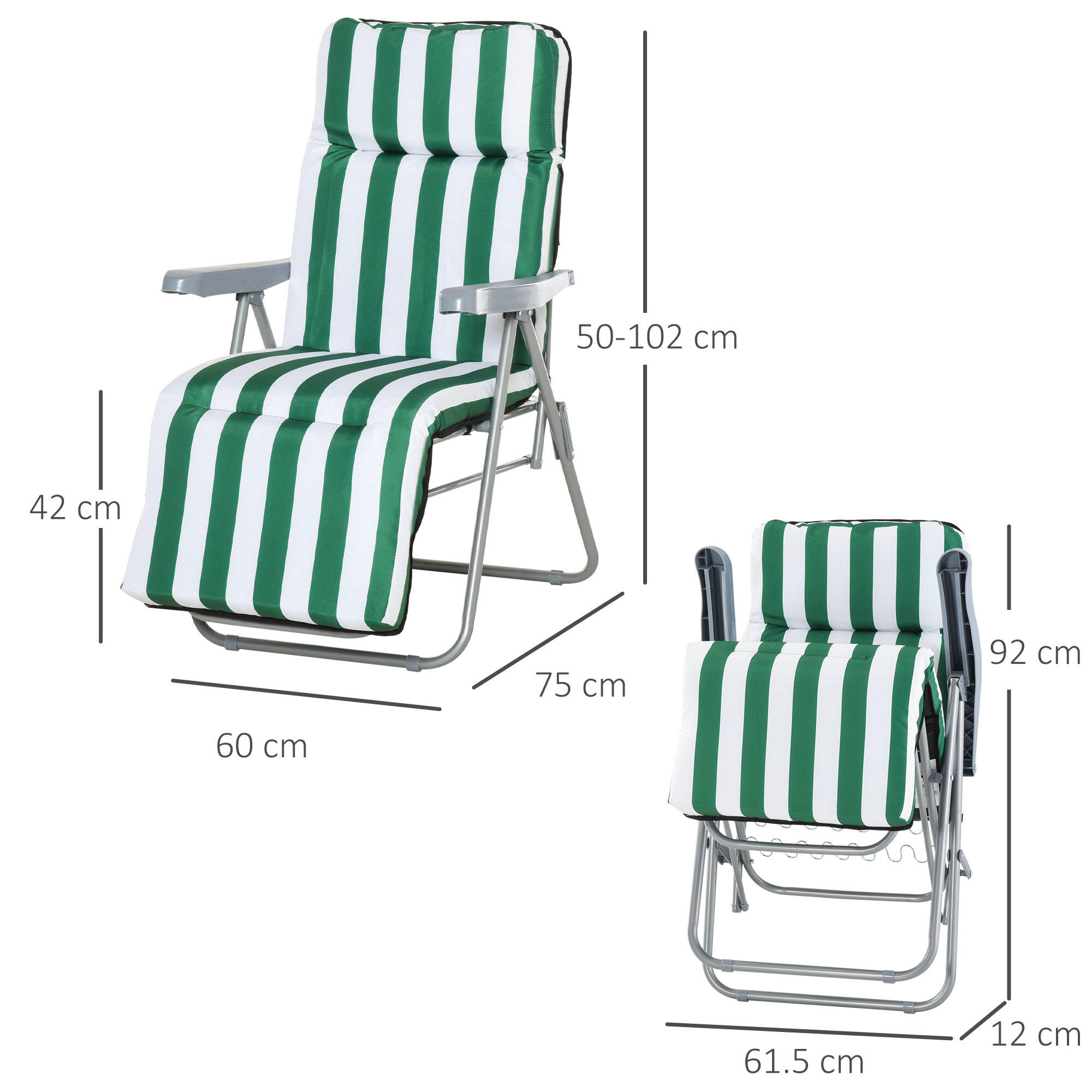 Outsunny Set 2 Sedie Sdraio da Giardino Pieghevoli Imbottite con Braccioli 3/8