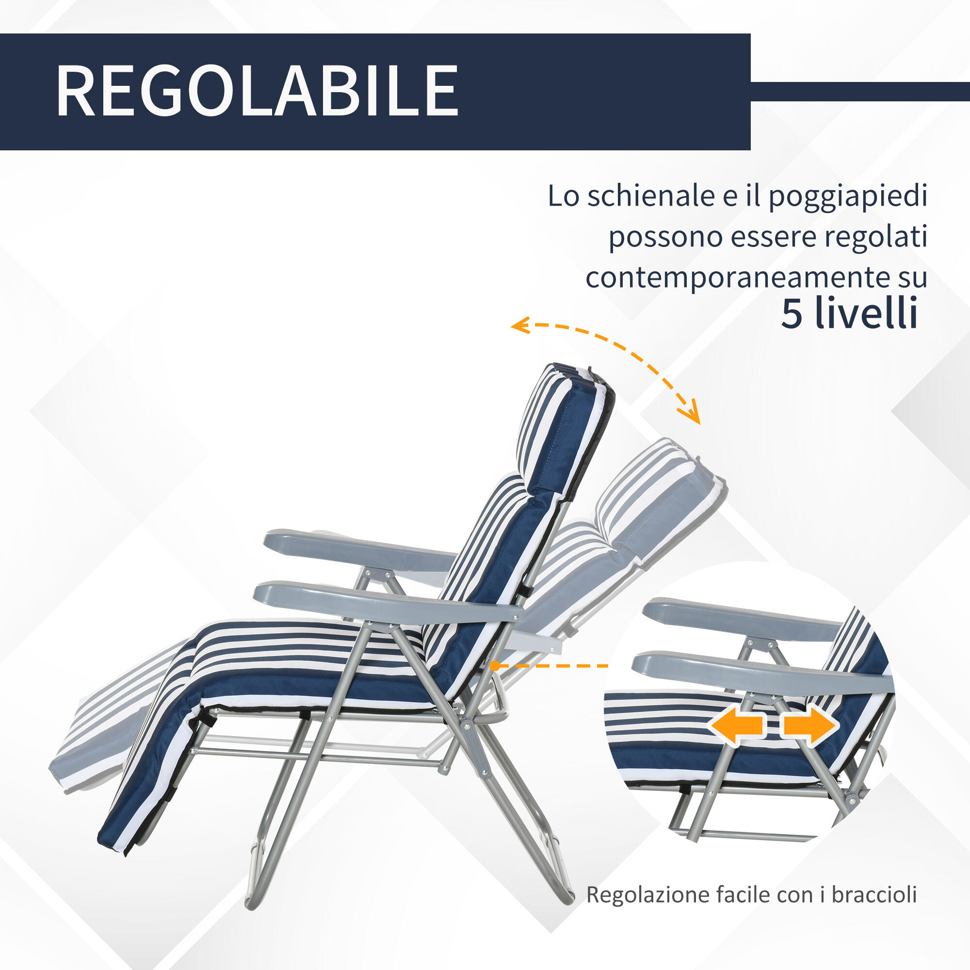 Outsunny Set 2 Sedie Sdraio da Giardino Pieghevoli Imbottite con Braccioli 4/8