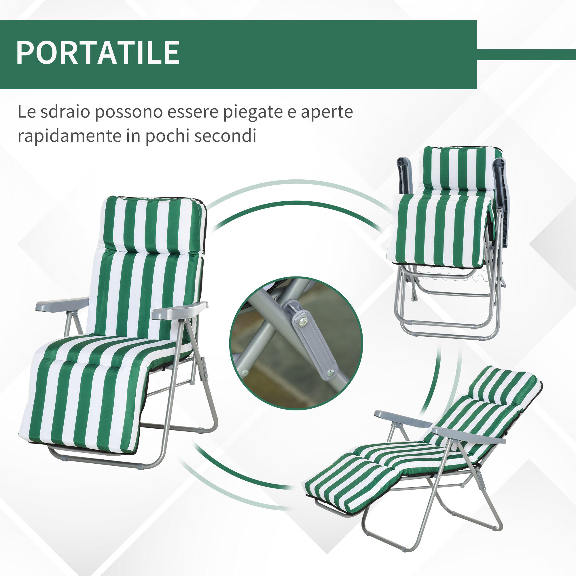 Outsunny Set 2 Sedie Sdraio da Giardino Pieghevoli Imbottite con Braccioli 5/8