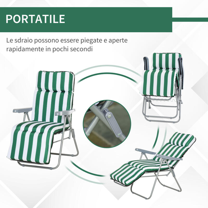 Outsunny Set de 2 Șezlonguri de Grădină Pliabile, Căptușite, cu Cotiere