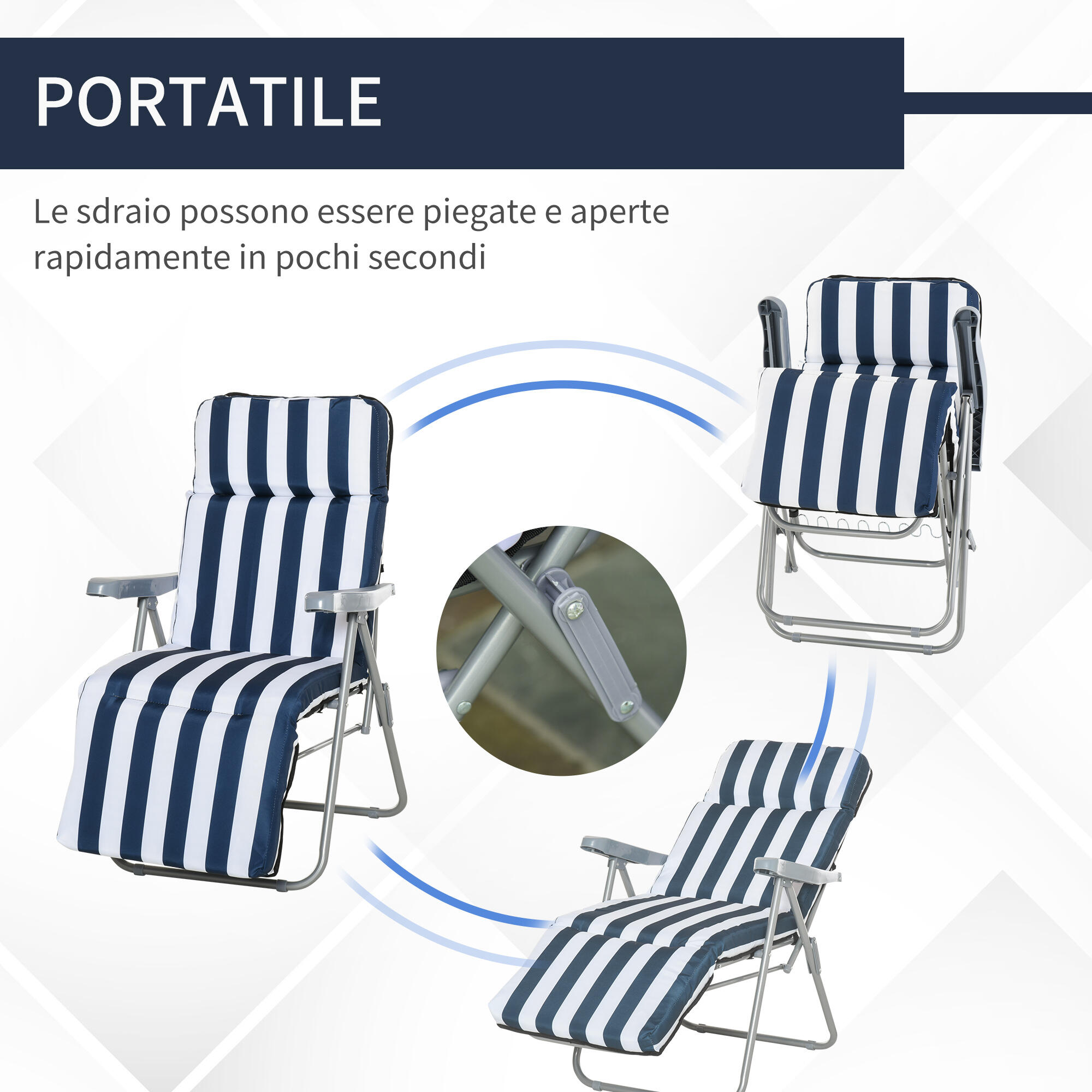 Outsunny Set 2 Sedie Sdraio da Giardino Pieghevoli Imbottite con Braccioli 5/8