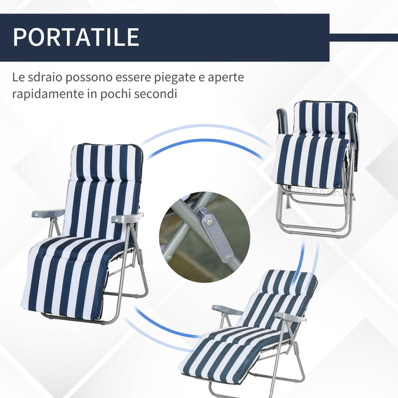 Outsunny Set 2 Sedie Sdraio da Giardino Pieghevoli Imbottite con Braccioli