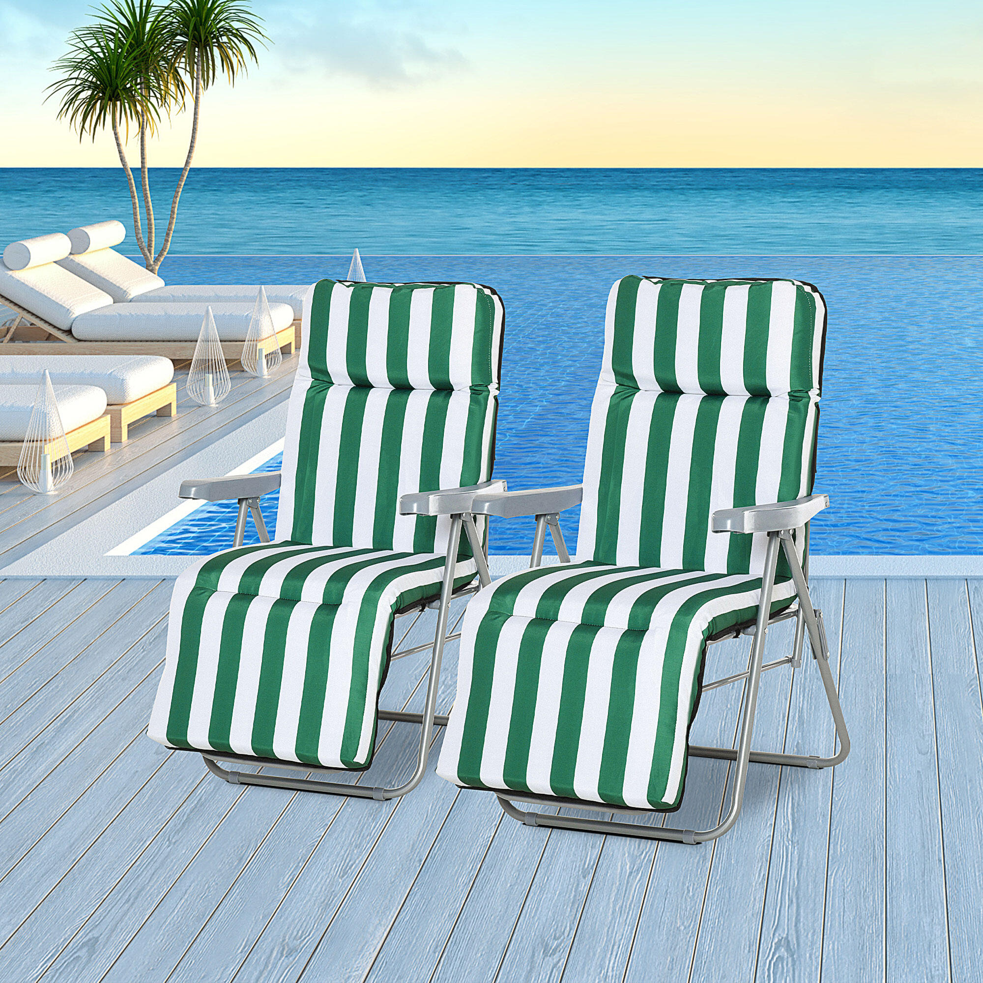 Outsunny Set 2 Sedie Sdraio da Giardino Pieghevoli Imbottite con Braccioli 2/8