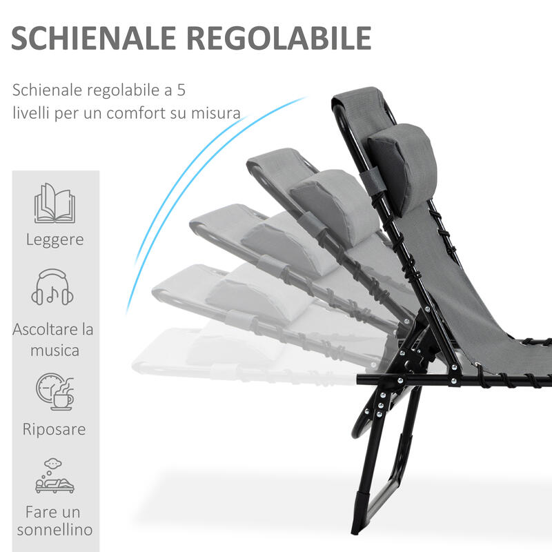 Outsunny Sdraio da Giardino Pieghevole con Schienale a 5 Reclinazioni e Cuscino