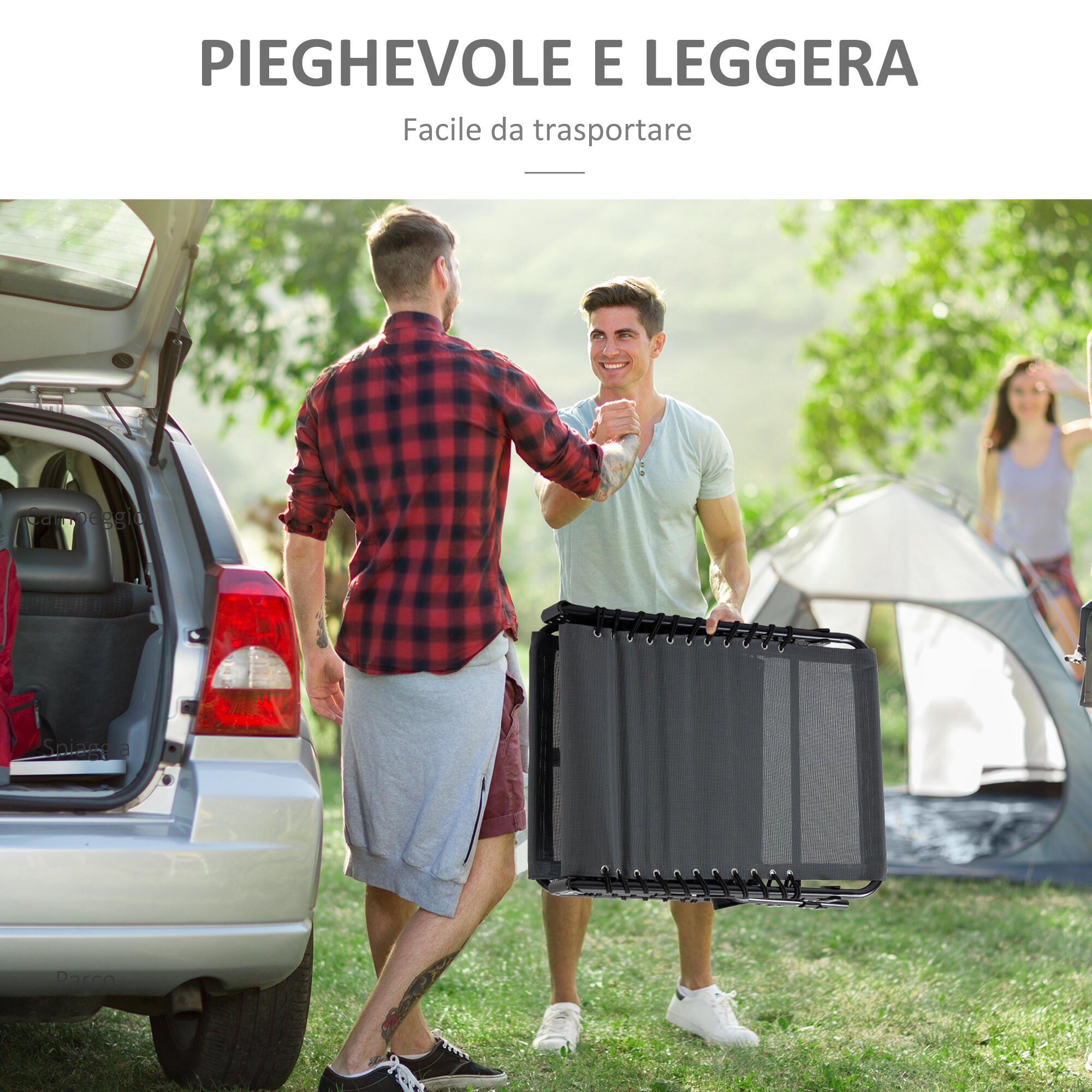 Outsunny Sdraio da Esterno Pieghevole con 5 Reclinazioni e Cuscino Grigio 6/8