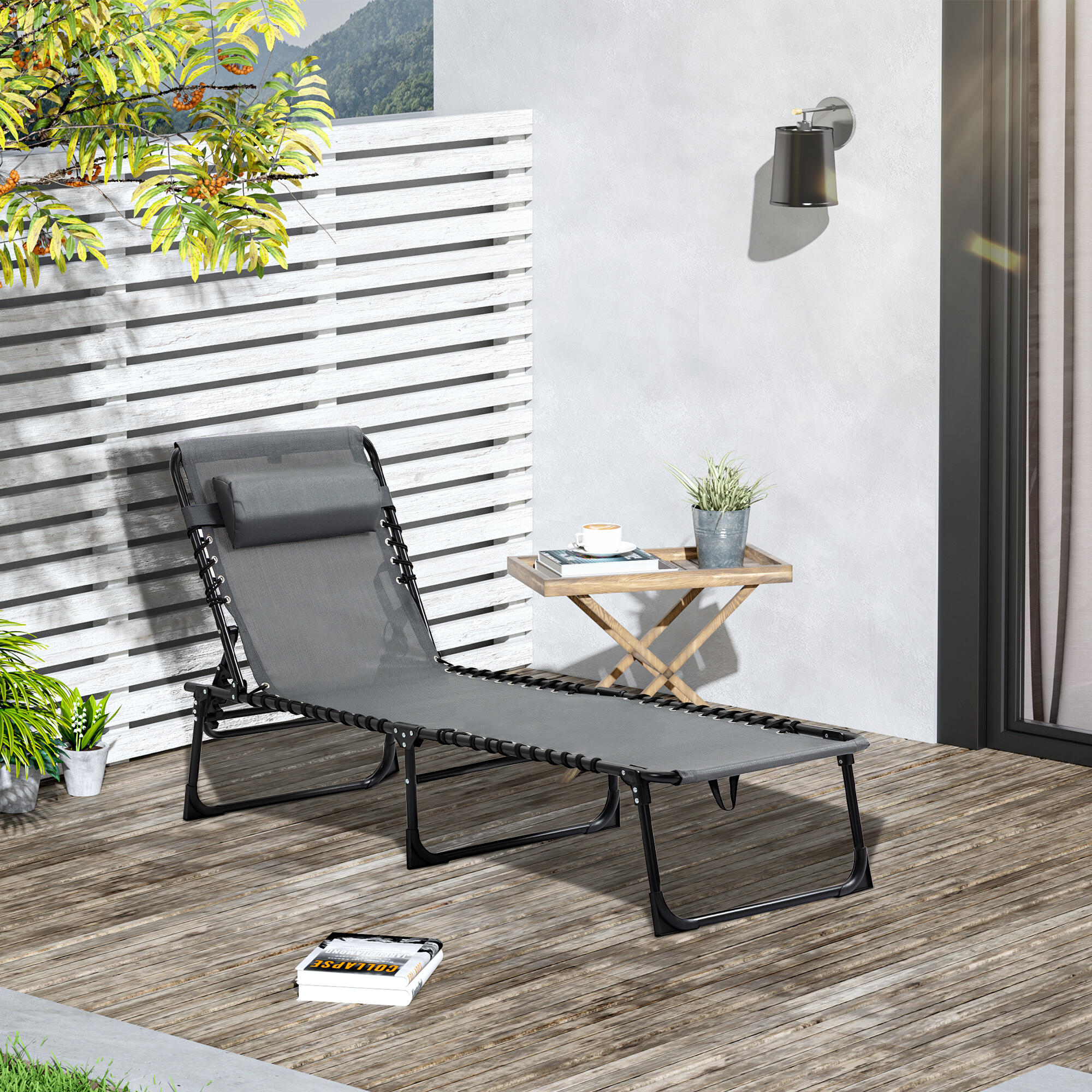 Tumbona Plegable Outsunny 185x58x30 cm Gris 2/7