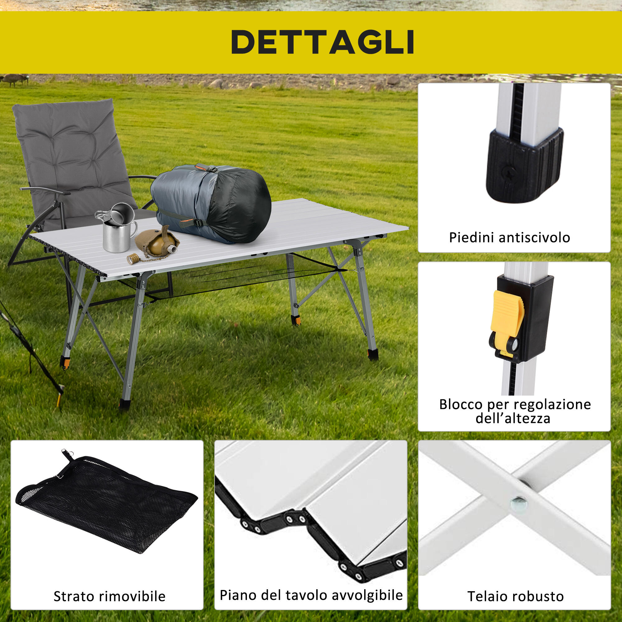 Outsunny Tavolo da Campeggio Pieghevole, Altezza Regolabile, Sostiene fino 40 Kg 7/7