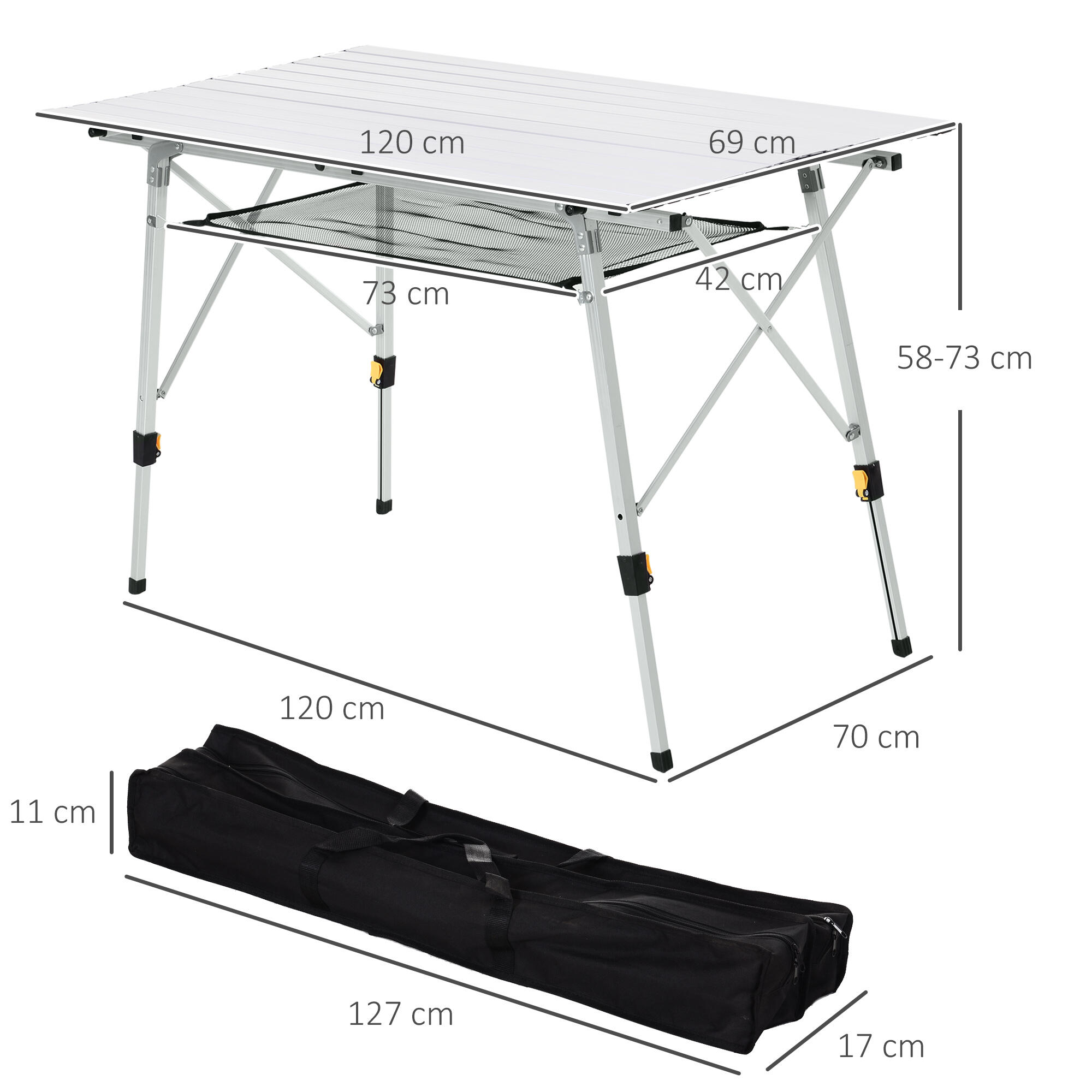Outsunny Tavolo da Campeggio Pieghevole, Altezza Regolabile, Sostiene fino 40 Kg 3/7
