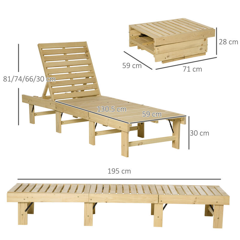 Outsunny Set 2 Sdraio da Giardino in Legno Pieghevoli con Schienale  Regolabile OUTSUNNY