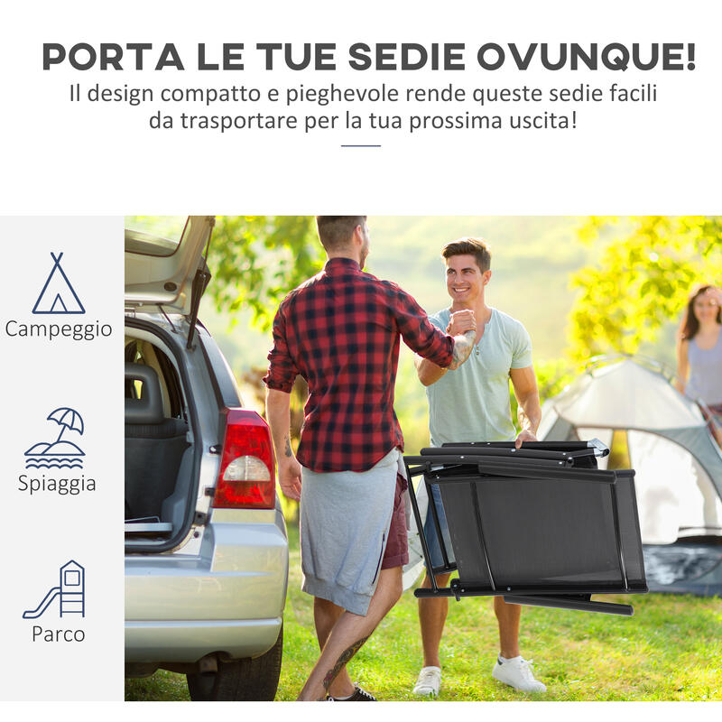 Outsunny Set de 2 Sezlonguri de Gradina Pliabile Spatar Reglabil 7 Pozitii