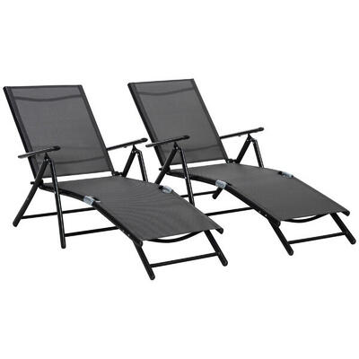 Outsunny Set 2 Sdraio da Giardino Pieghevole Schienale Regolabile 7 Posizioni