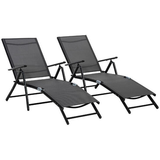 Outsunny Set 2 Sdraio da Giardino Pieghevole Schienale Regolabile 7 Posizioni