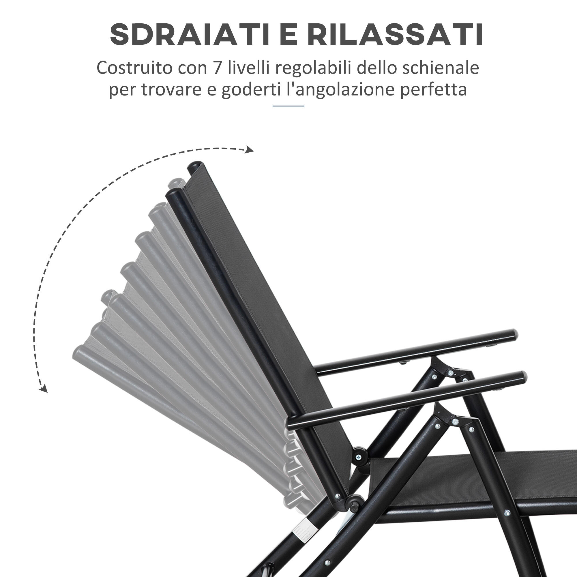 Outsunny Set 2 Sdraio da Giardino Pieghevole Schienale Regolabile 7 Posizioni 5/7
