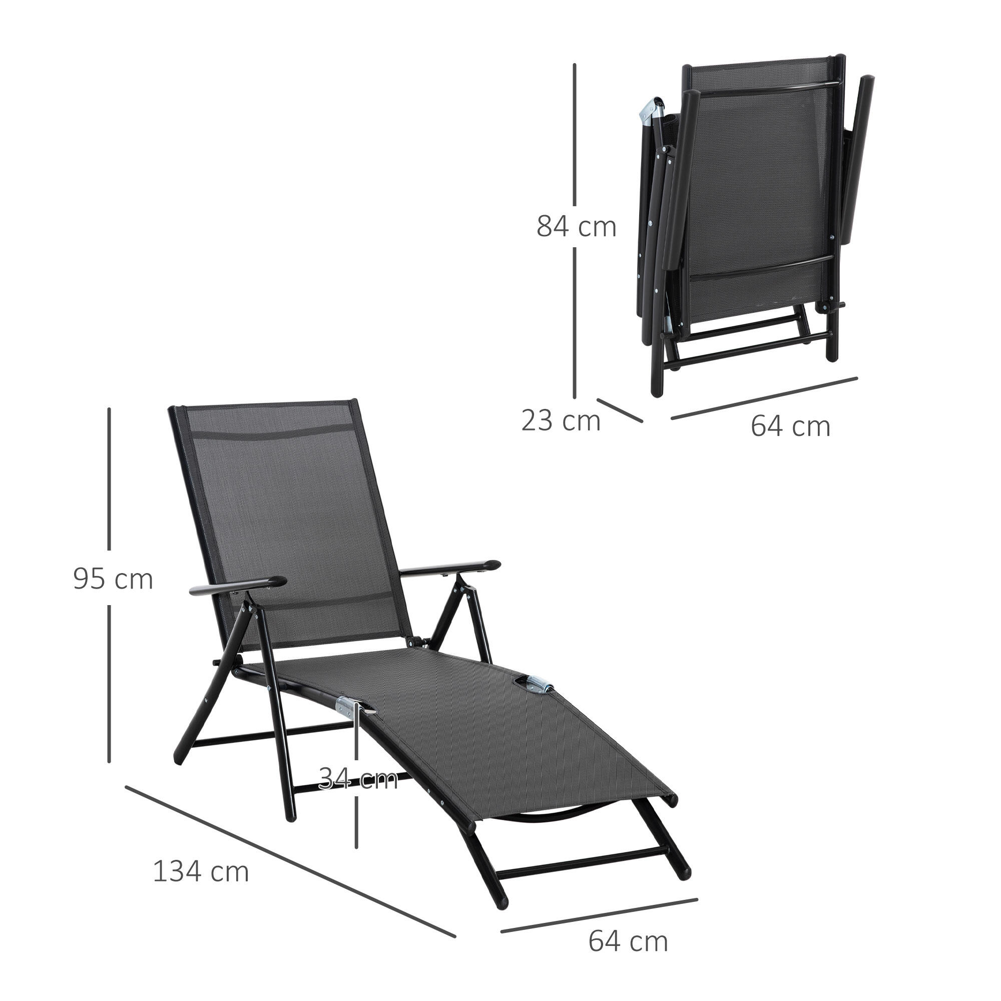 Outsunny Set 2 Sdraio da Giardino Pieghevole Schienale Regolabile 7 Posizioni 3/7