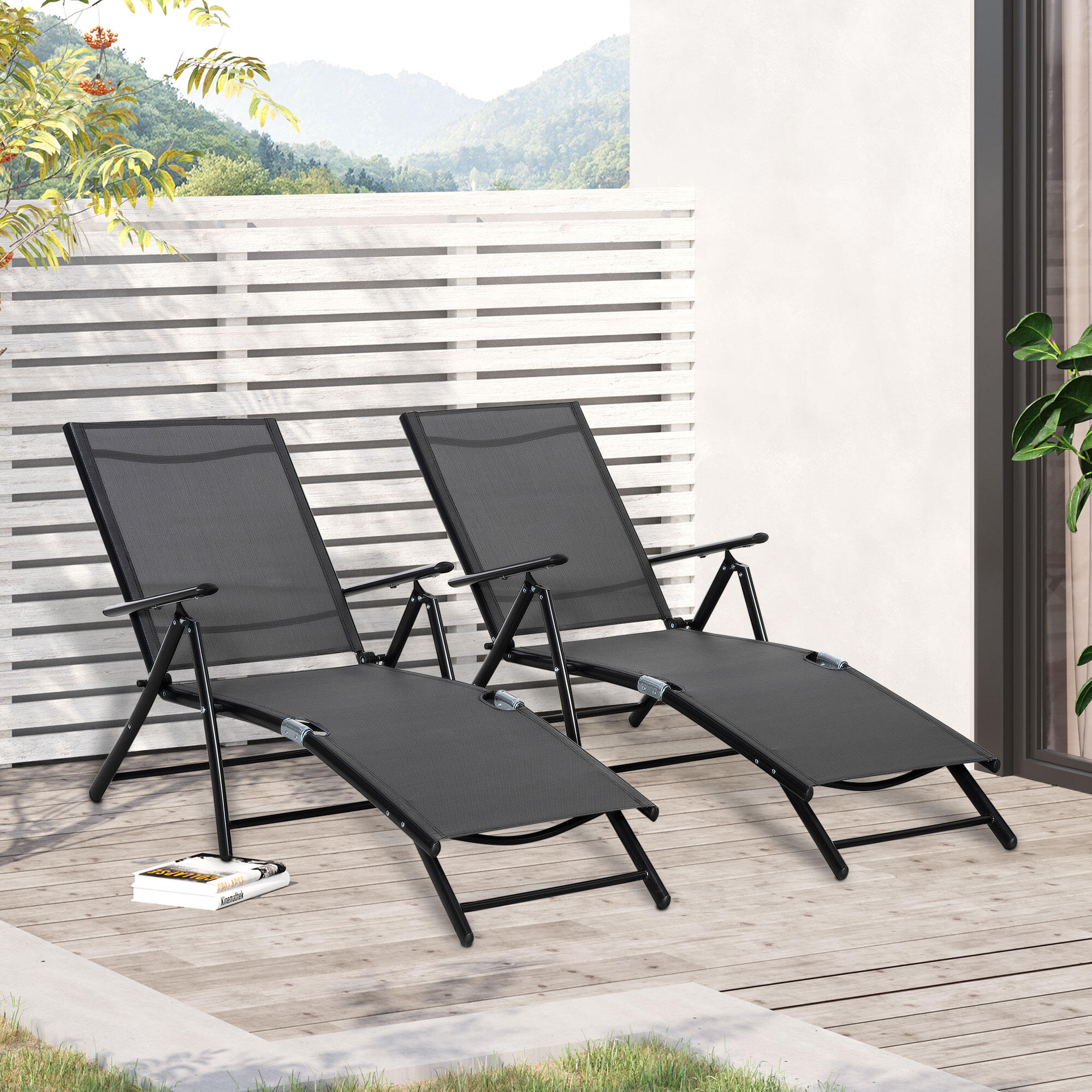 Outsunny Set 2 Sdraio da Giardino Pieghevole Schienale Regolabile 7 Posizioni 2/7