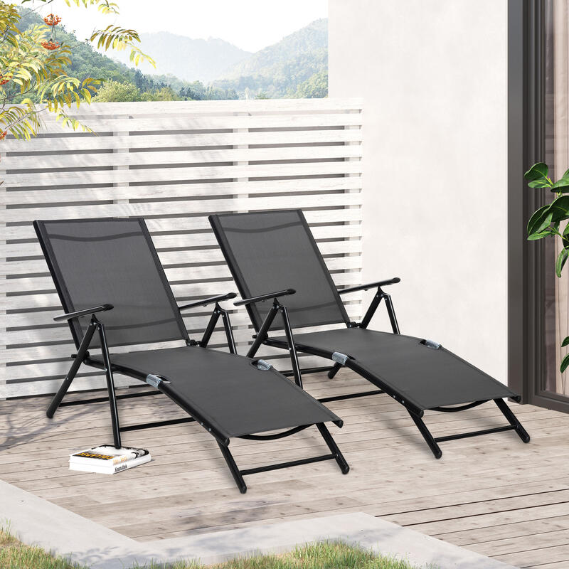 Outsunny Set de 2 Sezlonguri de Gradina Pliabile Spatar Reglabil 7 Pozitii