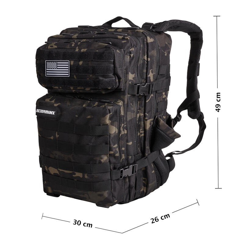 Mochila Táctica Militar ELITRAINX V1 CAMUFLAJE NEGRO 45L para Deporte