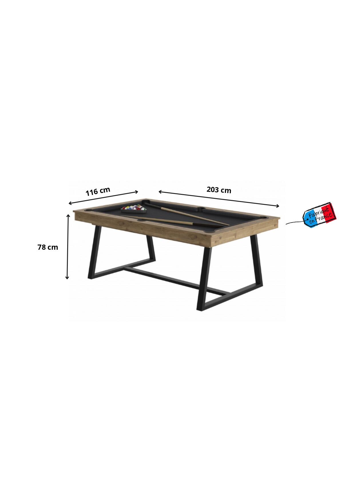 BILLARD BRIO CHENE SABLE - PIEDS NOIR - DRAP ROUGE AVEC PLATEAUX TABLE 5/5